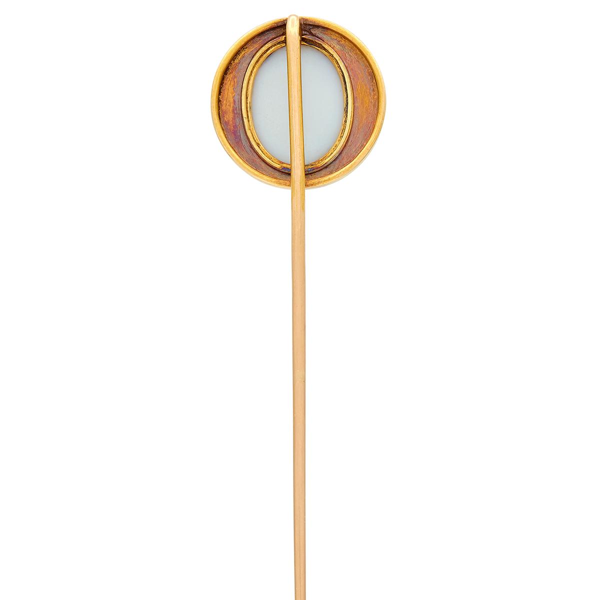 Victorian Egyptian Revival Diamond Agate 18K Gold Antique Scarab Beetle Stickpin