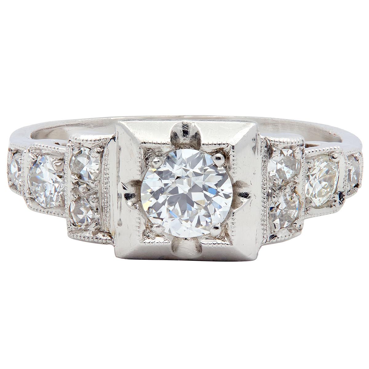 Art Deco 0.50 CTW Old European Diamond Platinum Stepped Vintage Engagement Ring