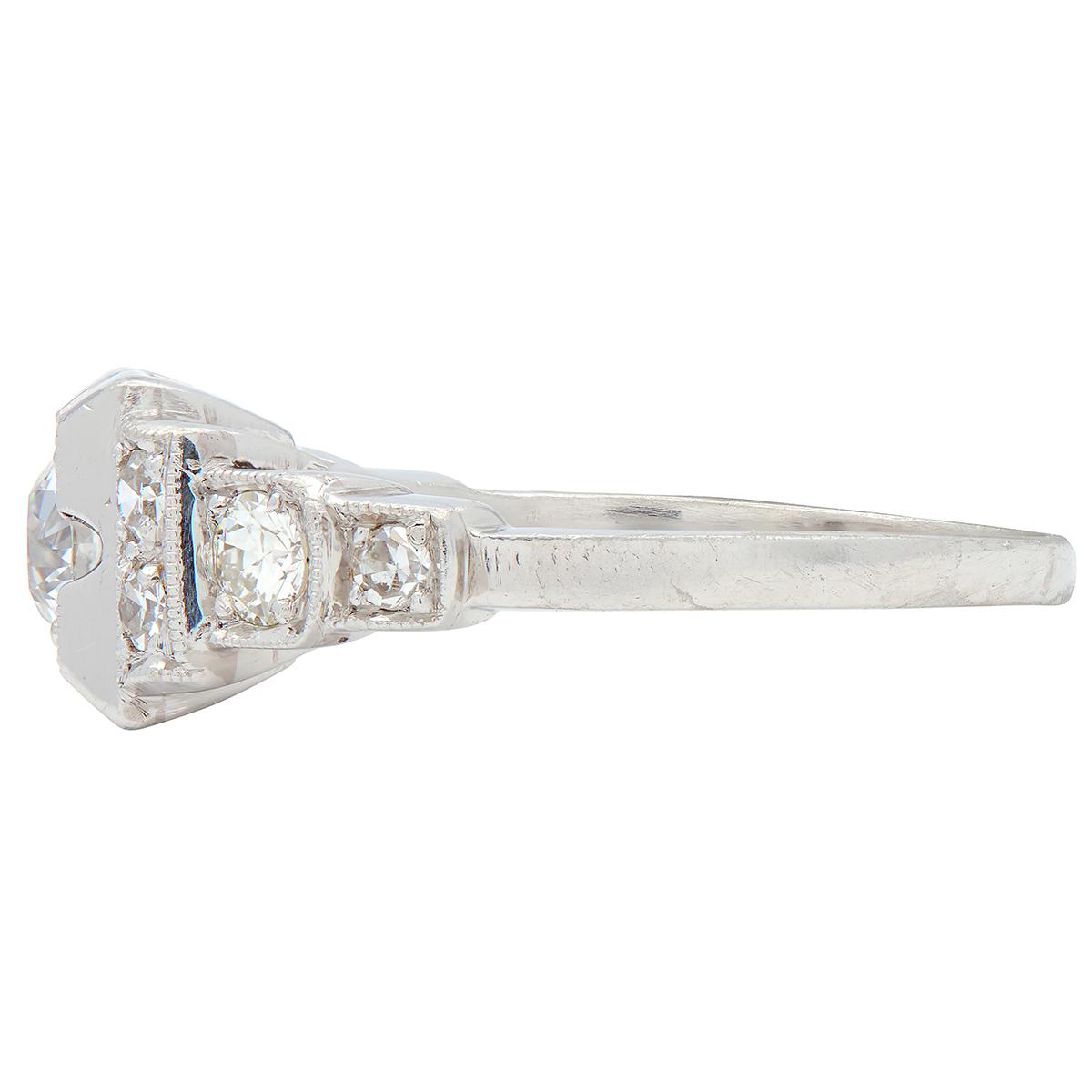 Art Deco 0.50 CTW Old European Diamond Platinum Stepped Vintage Engagement Ring