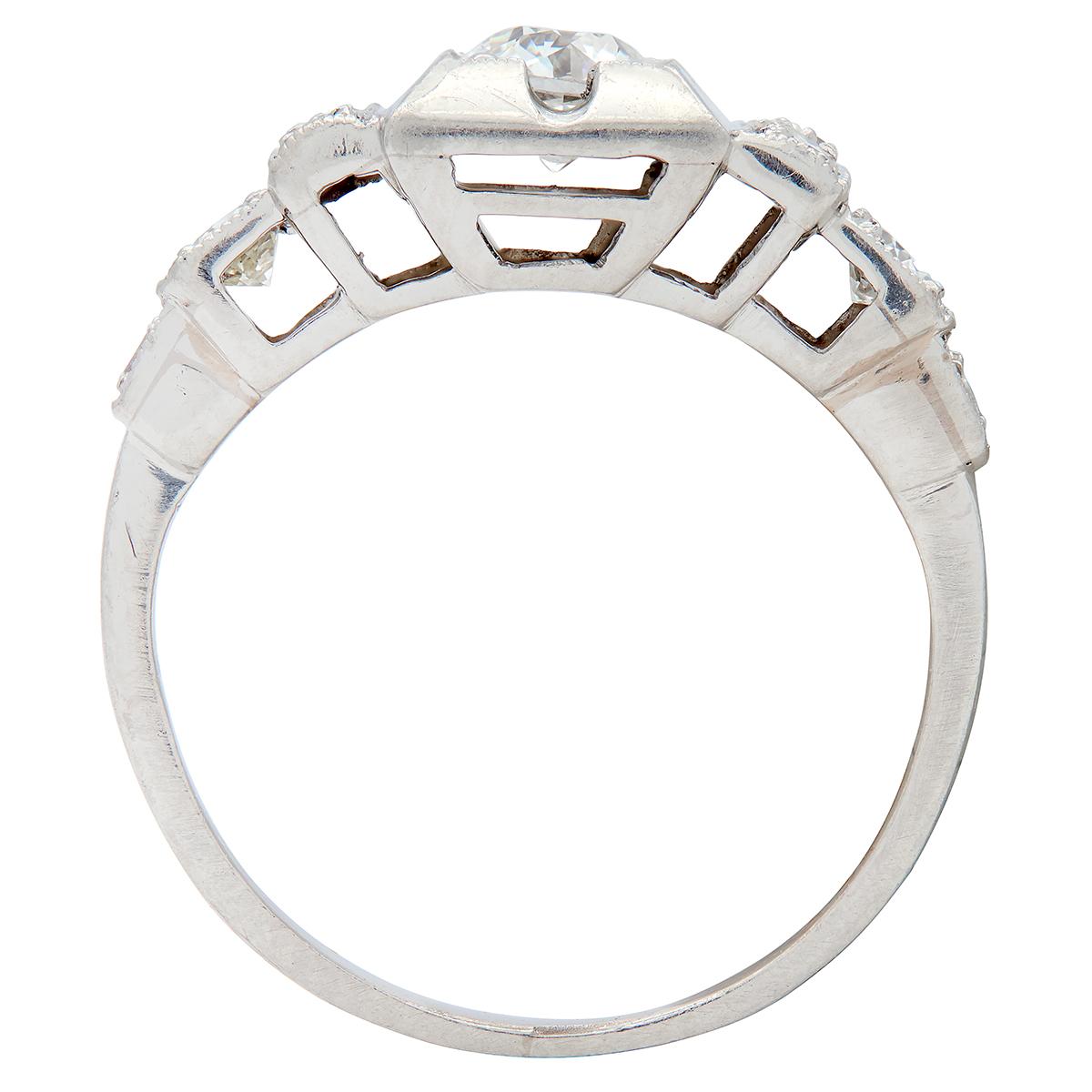Art Deco 0.50 CTW Old European Diamond Platinum Stepped Vintage Engagement Ring