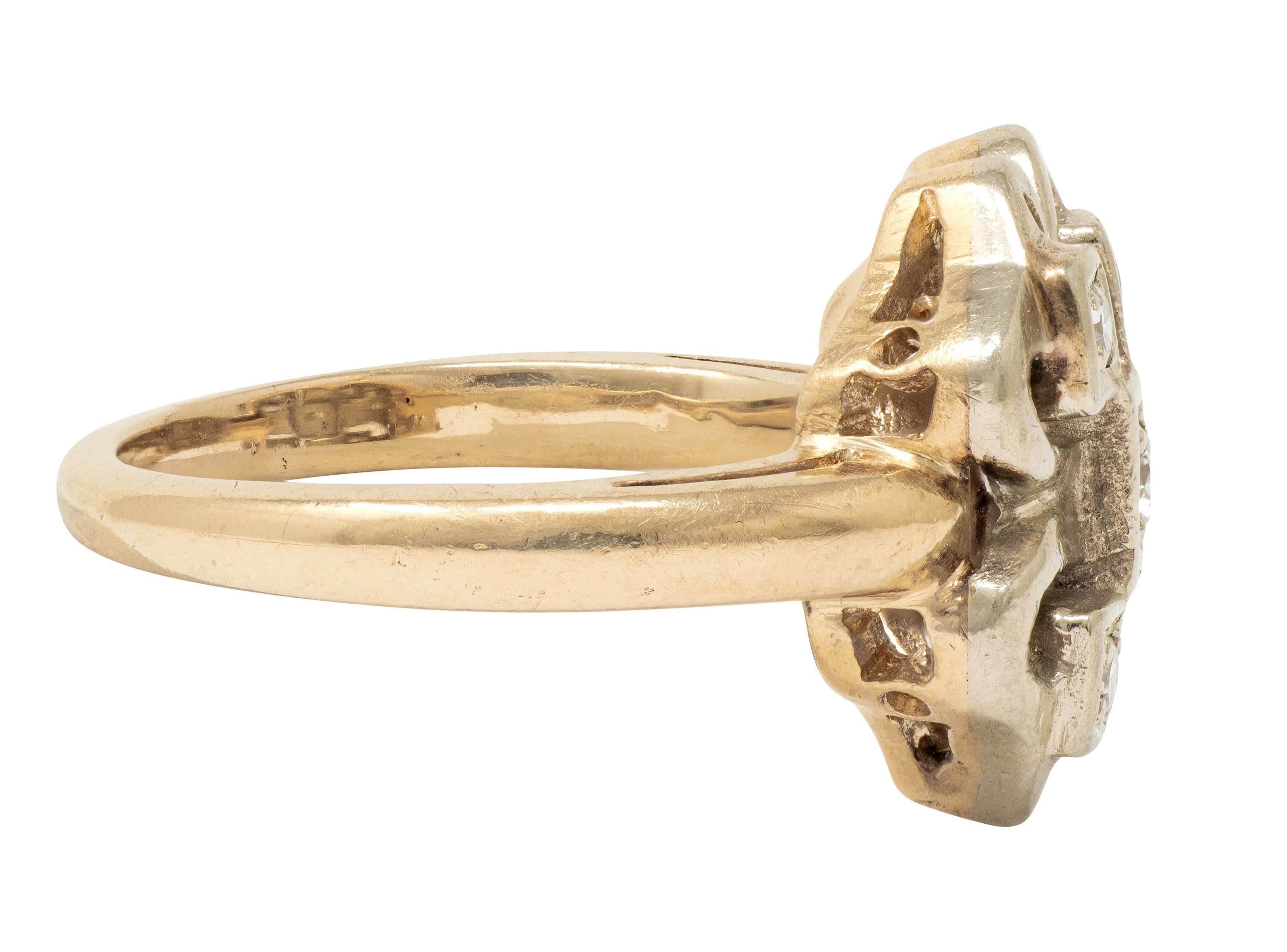 Retro Diamond 14 Karat Two-Tone Gold Vintage Four Leaf Clover Dinner Ring