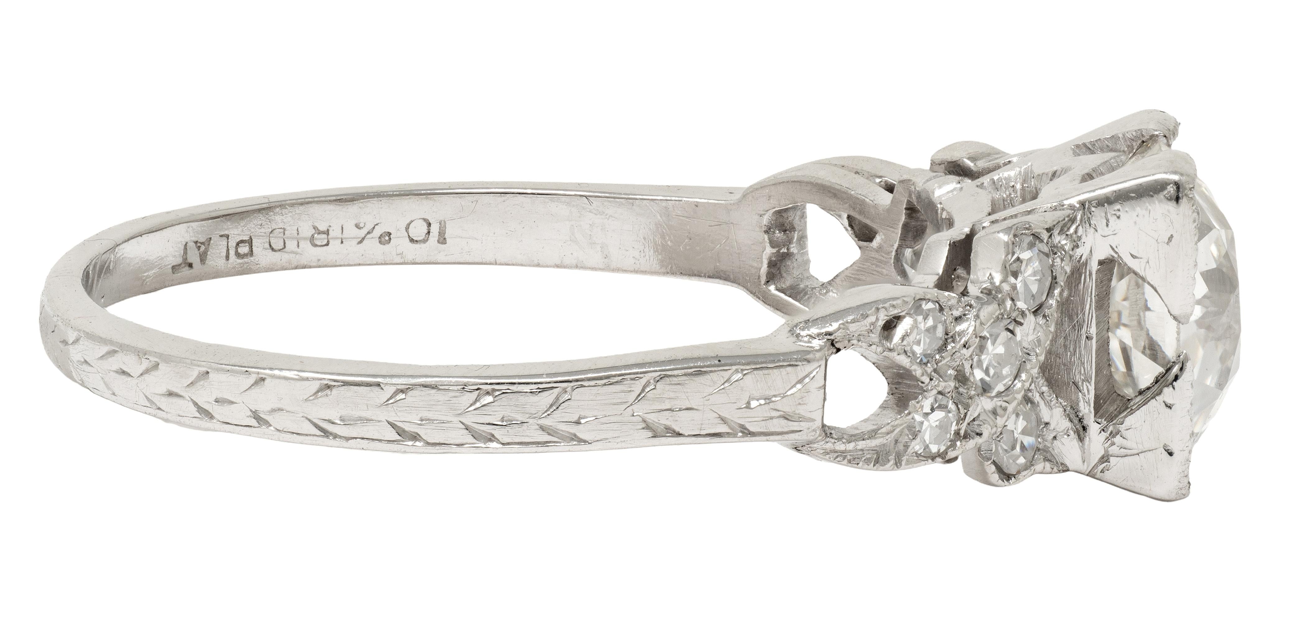 Art Deco 1.37 CTW Old European Diamond Platinum Ribbon Vintage Engagement Ring