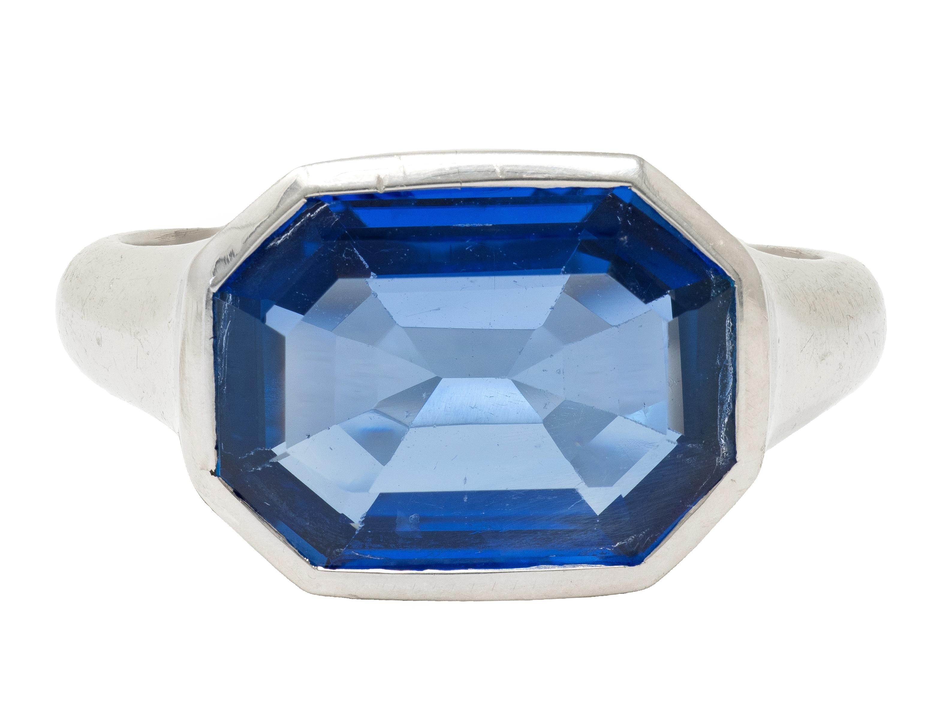 Tiffany & Co. Art Deco No Heat Burma Sapphire Platinum Unisex Vintage Ring AGL