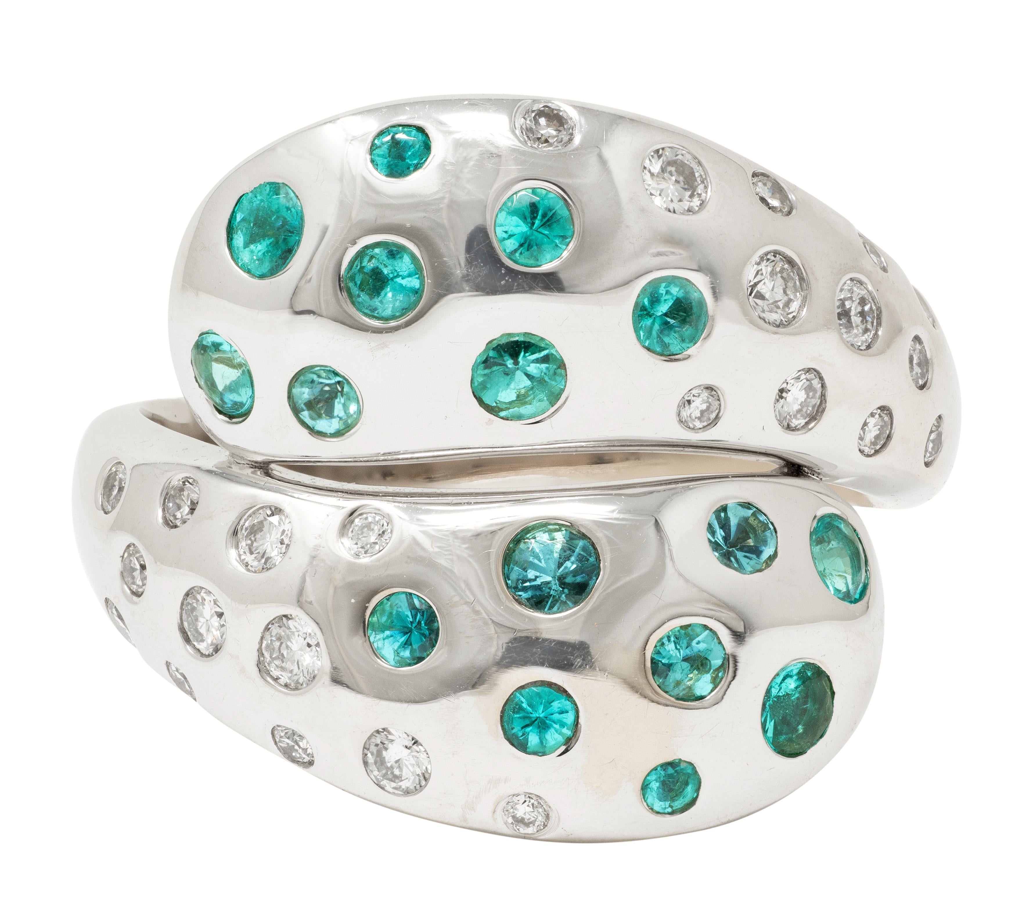2010's Diamond Tourmaline 18 Karat White Gold Contemporary Bypass Ring
