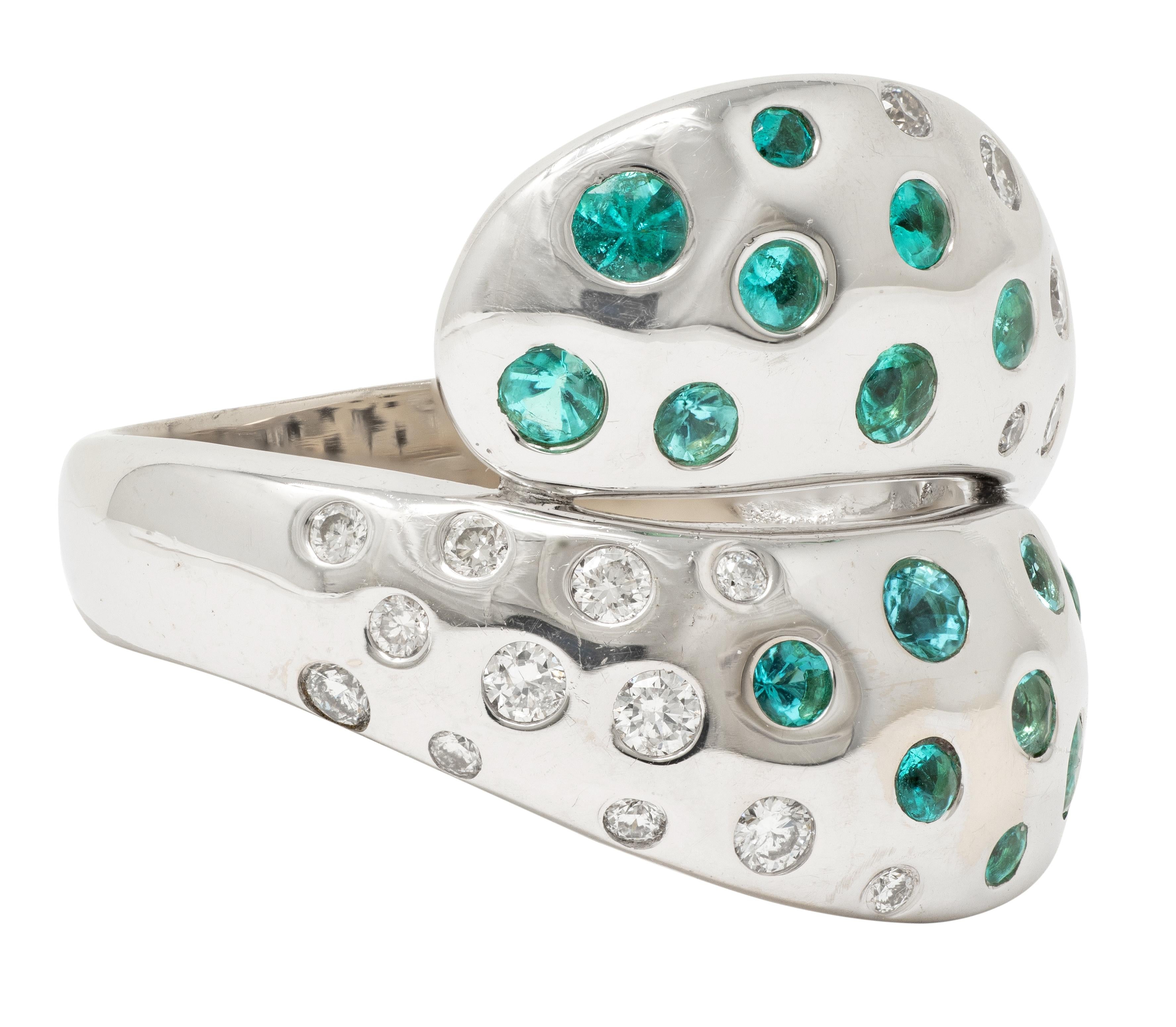 2010's Diamond Tourmaline 18 Karat White Gold Contemporary Bypass Ring