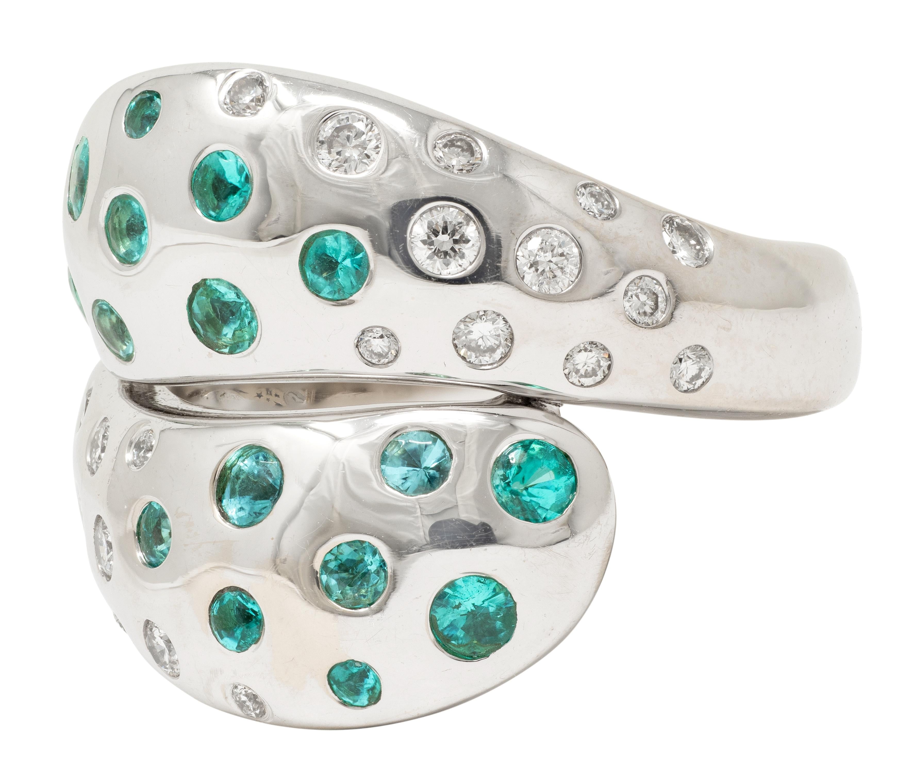 2010's Diamond Tourmaline 18 Karat White Gold Contemporary Bypass Ring