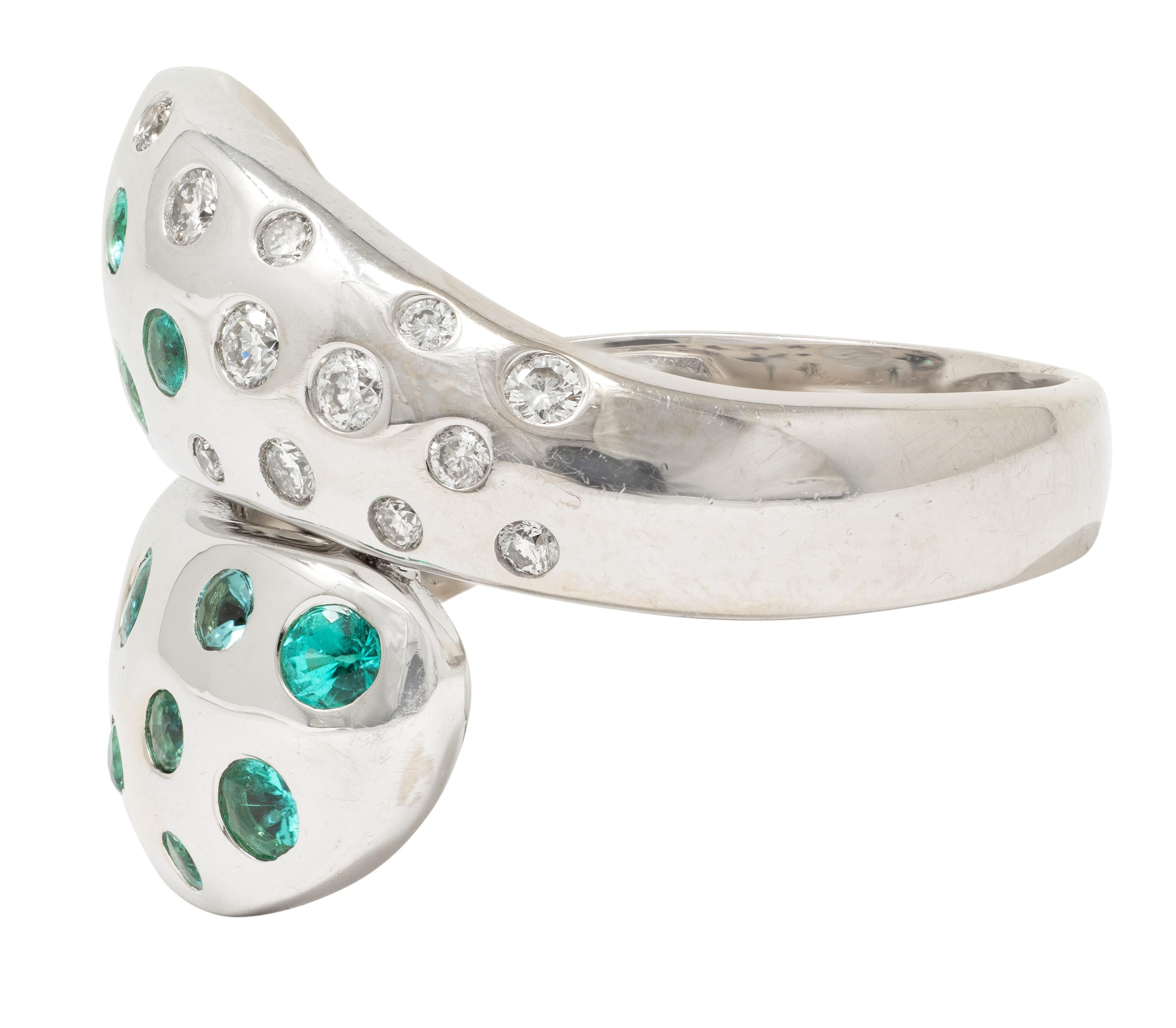 2010's Diamond Tourmaline 18 Karat White Gold Contemporary Bypass Ring
