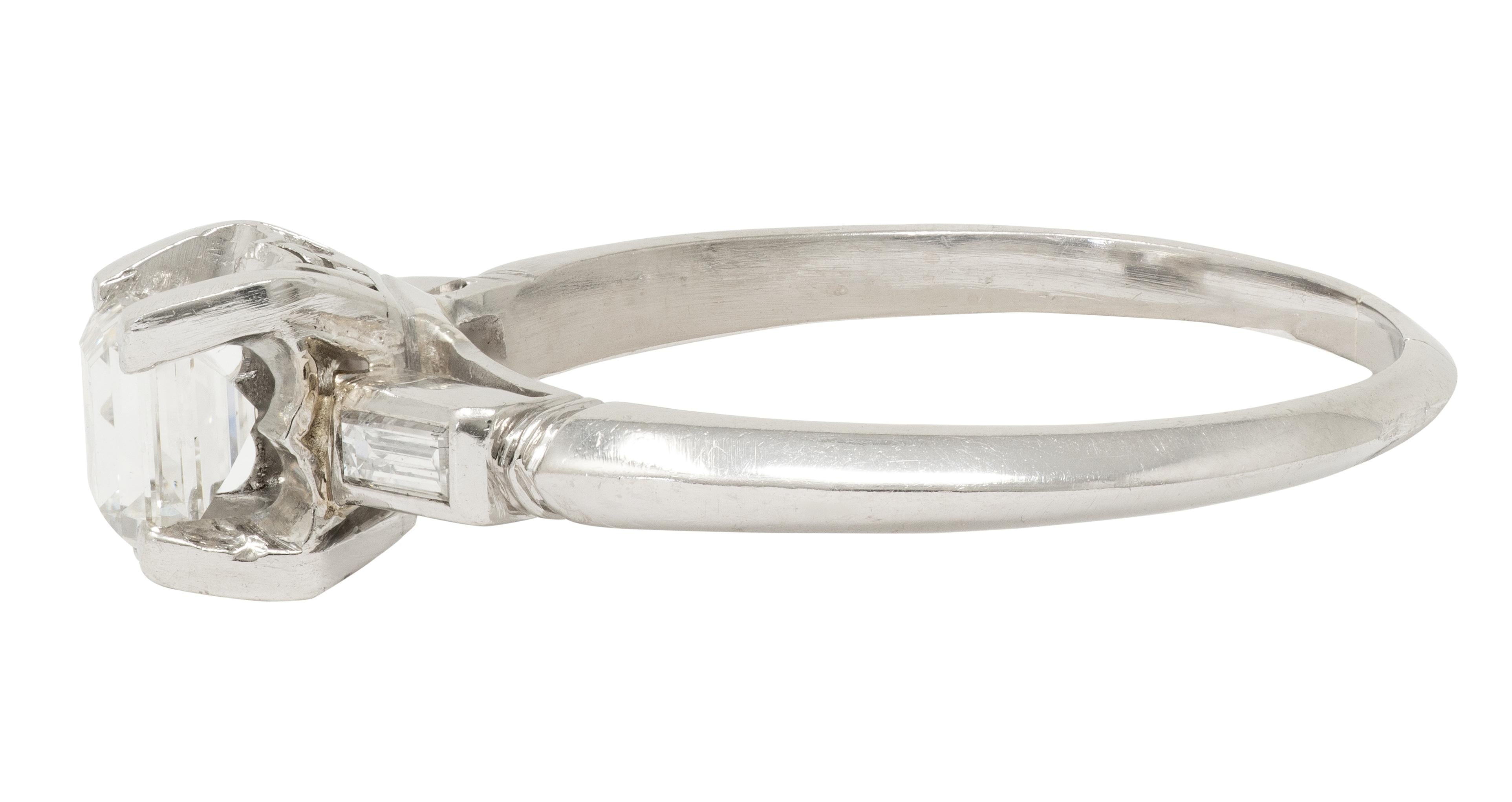 Mid-Century 0.70 CTW Carré Cut Diamond Platinum Vintage Engagement Ring