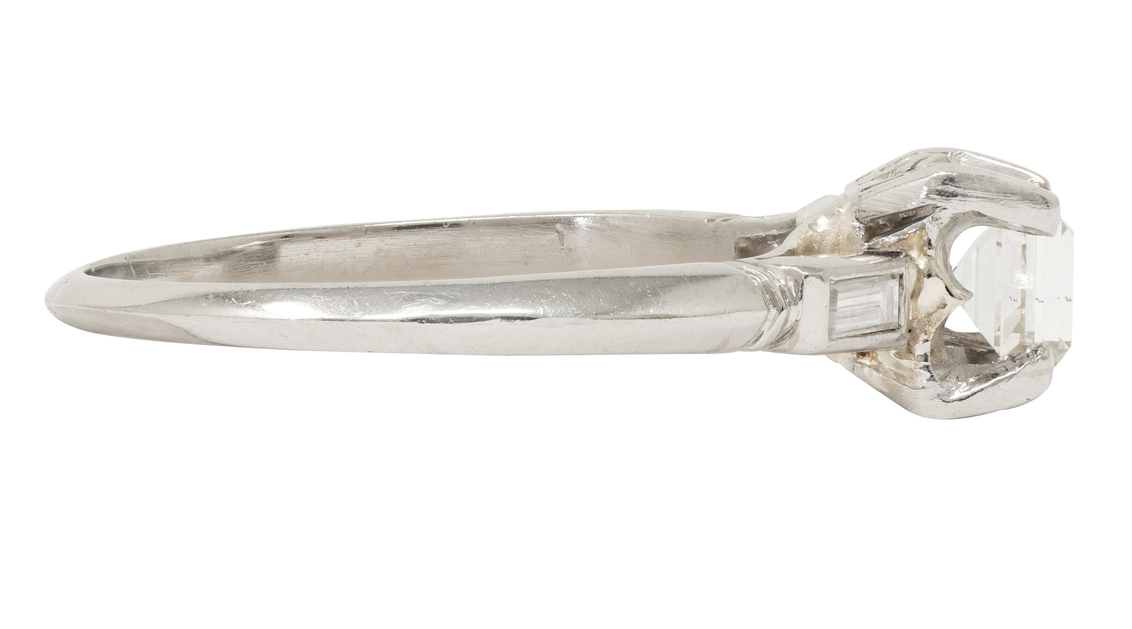 Mid-Century 0.70 CTW Carré Cut Diamond Platinum Vintage Engagement Ring