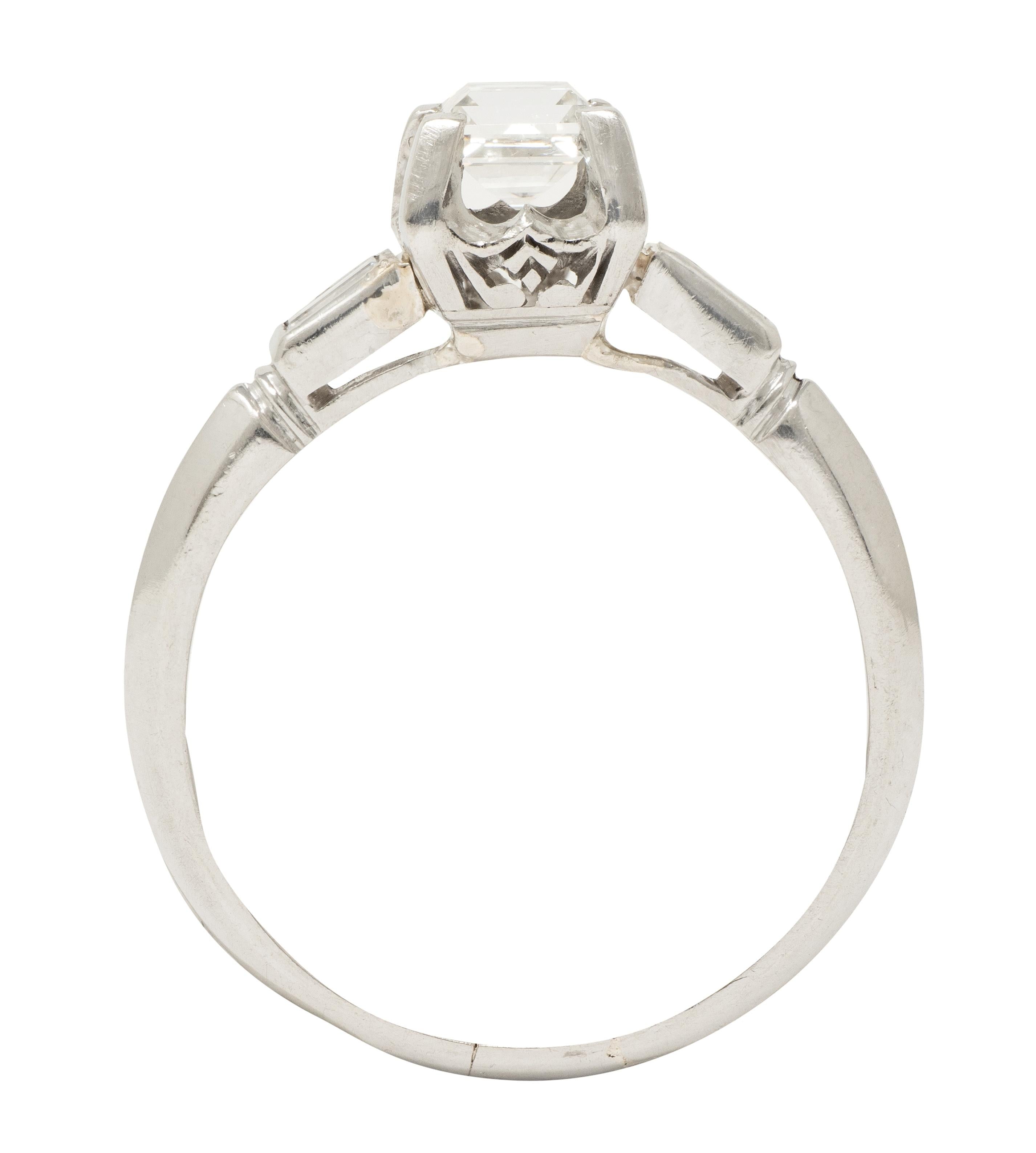 Mid-Century 0.70 CTW Carré Cut Diamond Platinum Vintage Engagement Ring