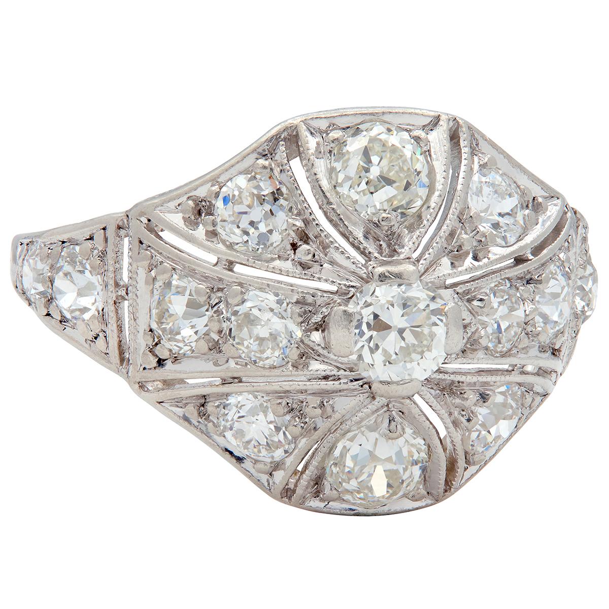 Art Deco Lambert Brothers 1.58 CTW Diamond Platinum Vintage Bombé Dinner Ring