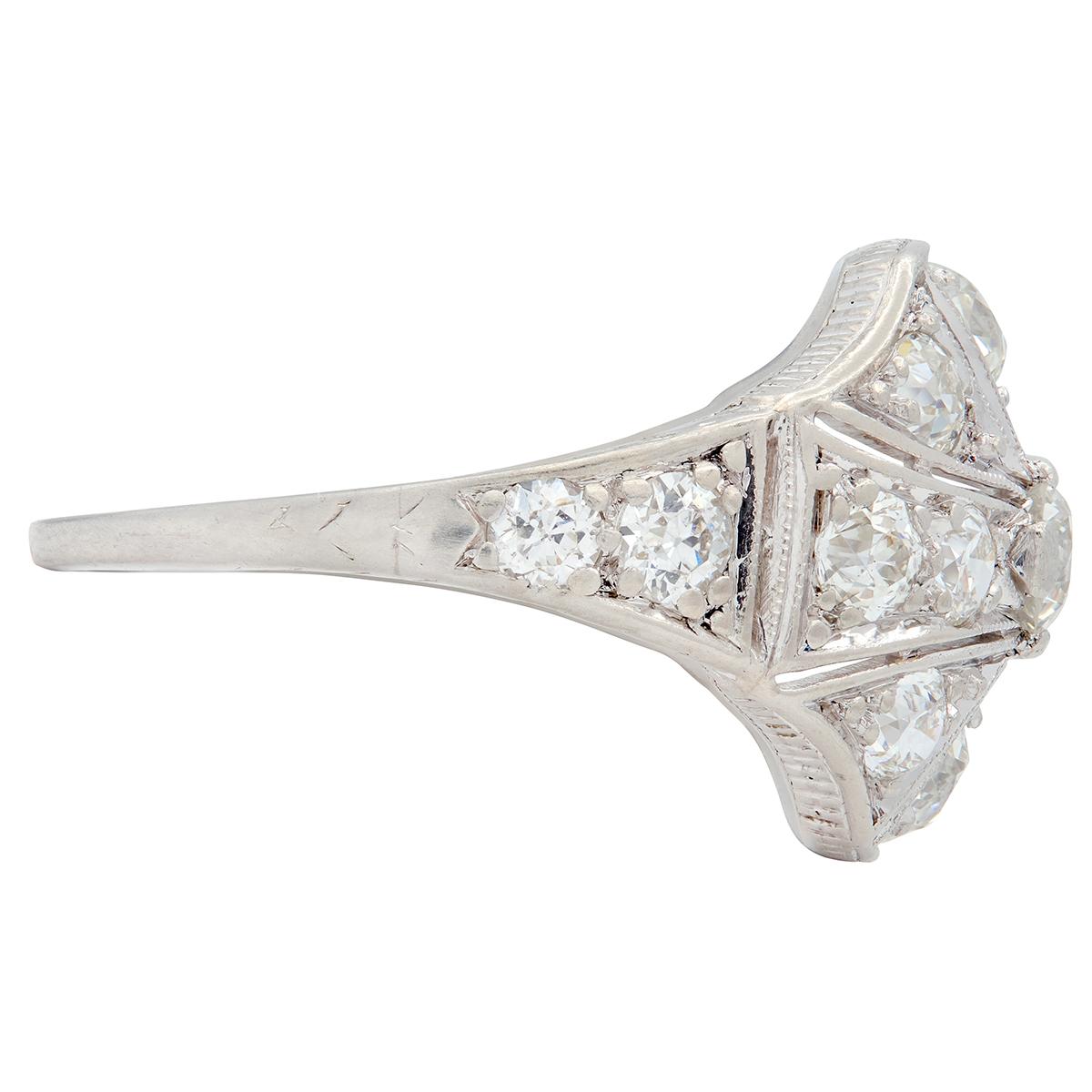 Art Deco Lambert Brothers 1.58 CTW Diamond Platinum Vintage Bombé Dinner Ring