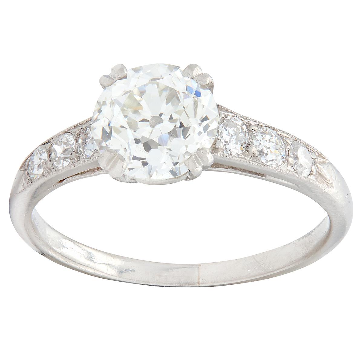 Mid-Century 1.40 CTW Old European Cut Diamond Platinum Vintage Engagement Ring