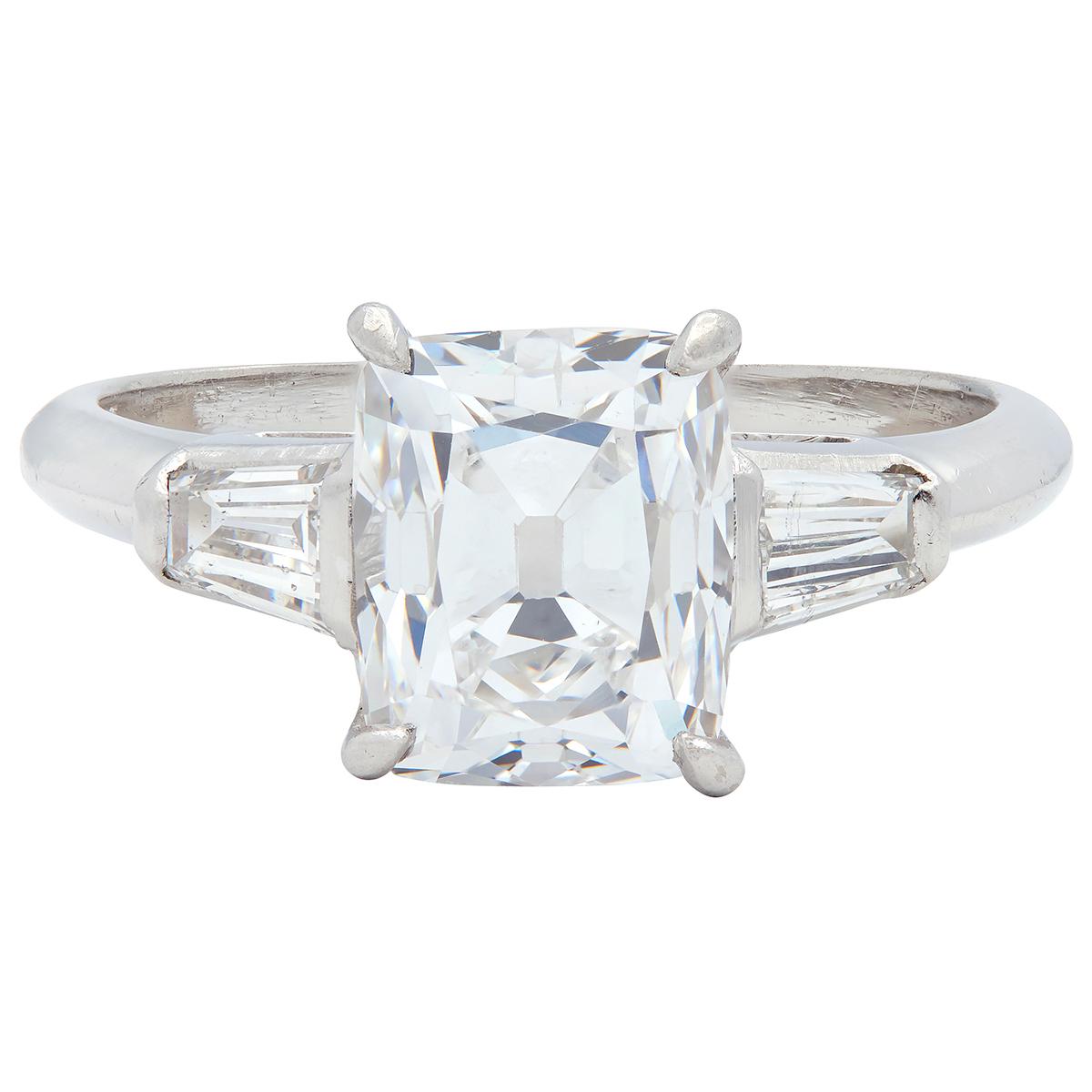 Mid-Century 2.20 CTW Old Mine Cut Diamond Platinum Vintage Engagement Ring GIA
