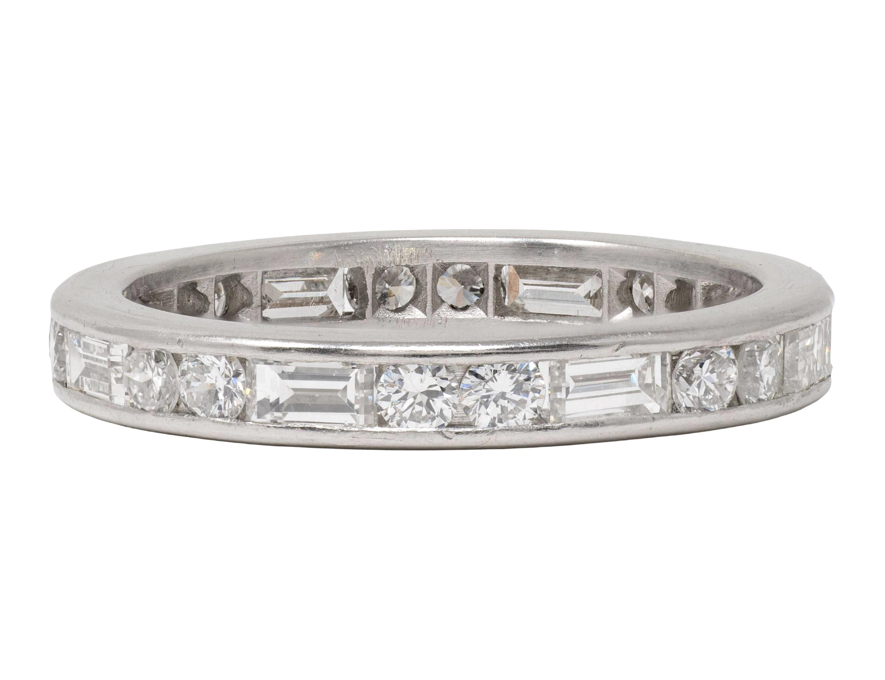 1950's 1.44 CTW Diamond Platinum Vintage Dash & Dot Eternity Wedding Band Ring