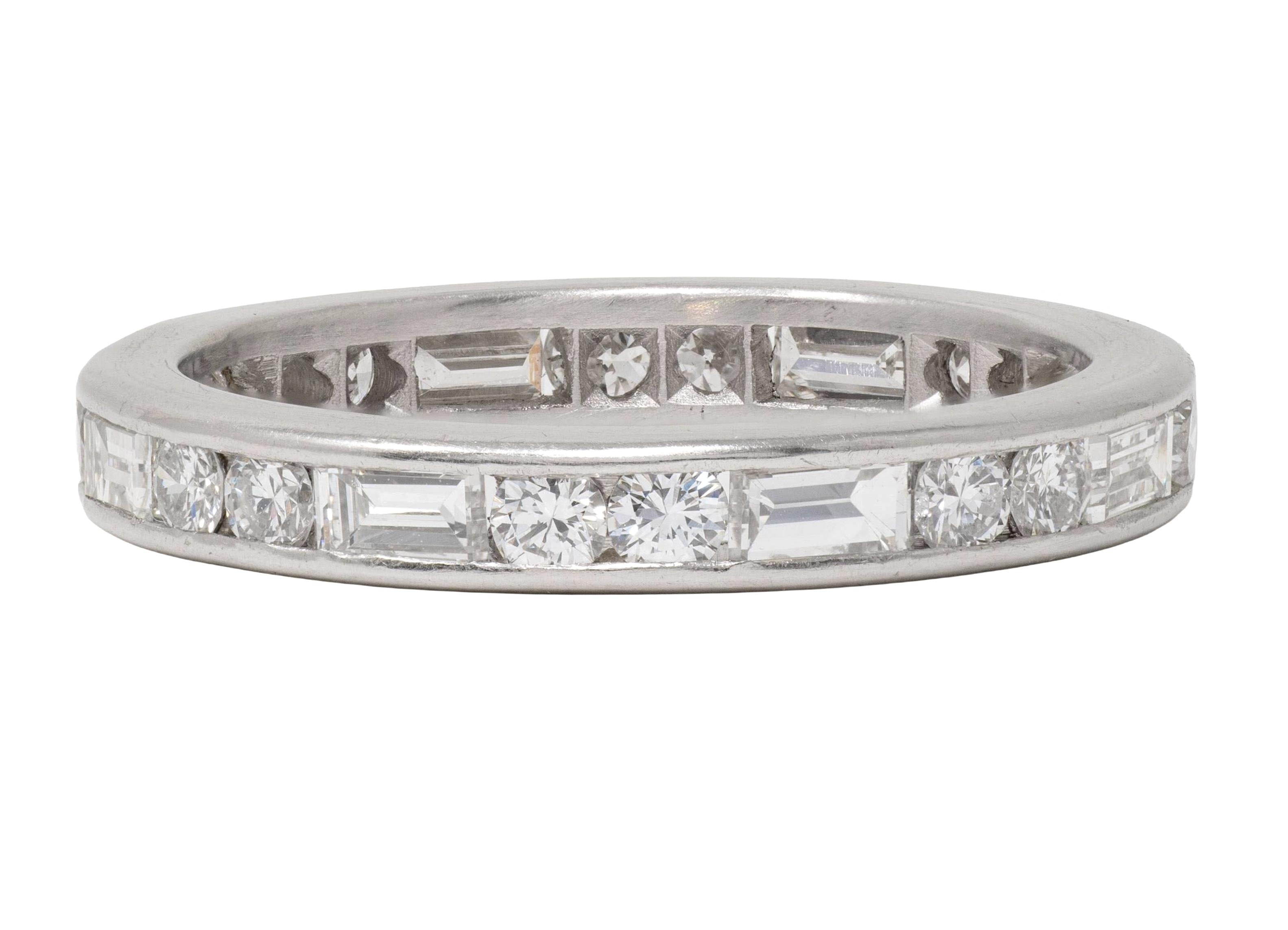 1950's 1.44 CTW Diamond Platinum Vintage Dash & Dot Eternity Wedding Band Ring