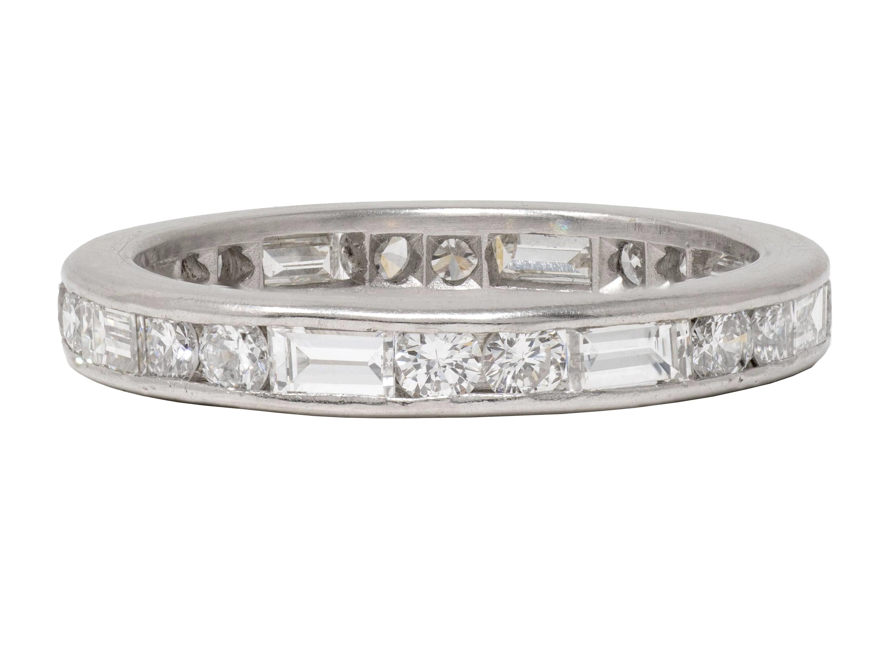 1950's 1.44 CTW Diamond Platinum Vintage Dash & Dot Eternity Wedding Band Ring