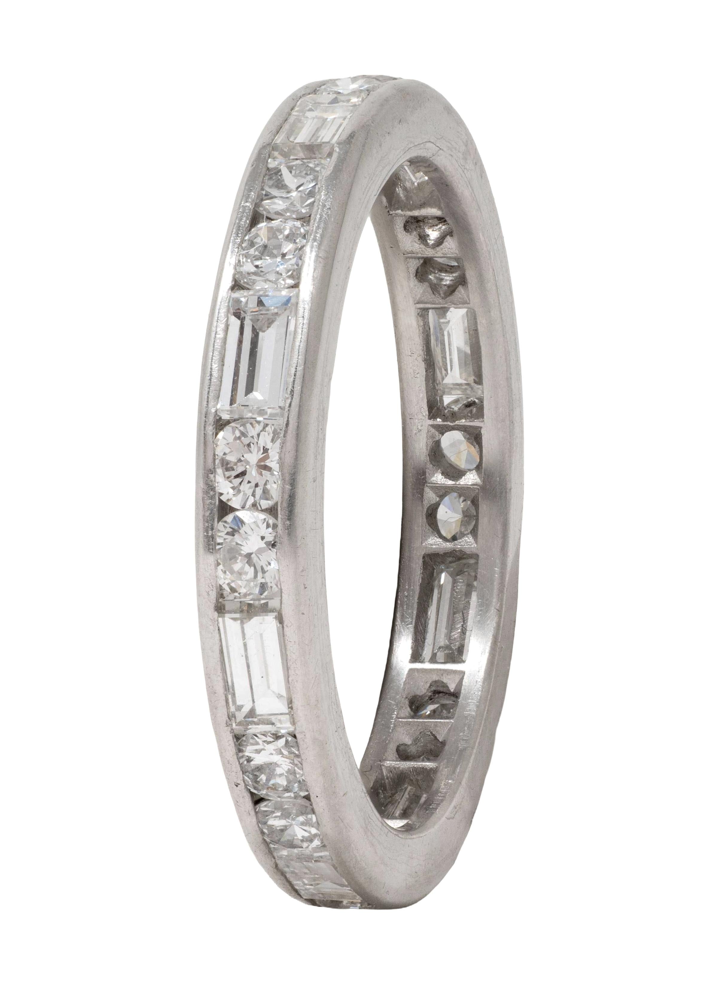 1950's 1.44 CTW Diamond Platinum Vintage Dash & Dot Eternity Wedding Band Ring