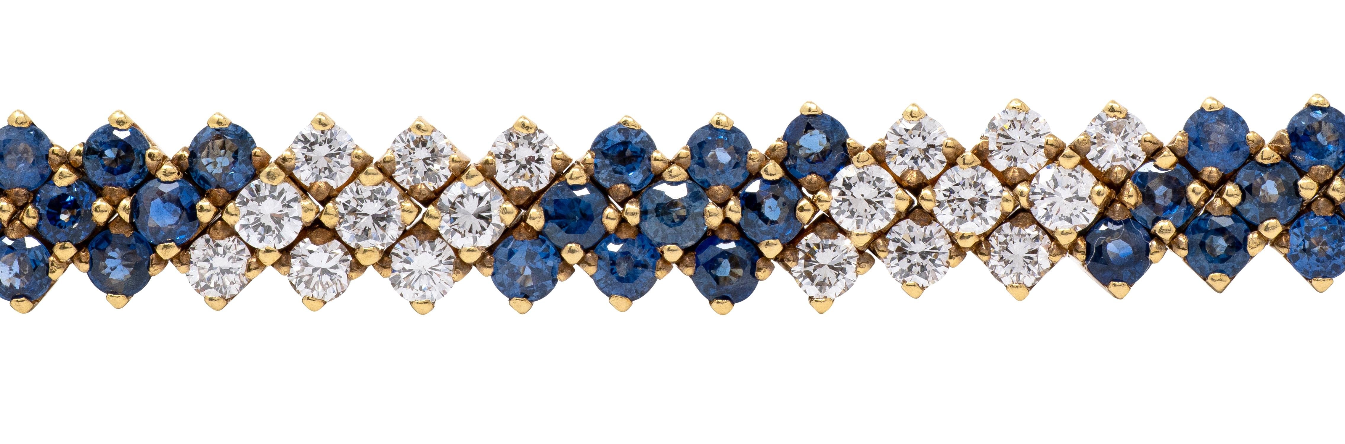 2000's 7.80 CTW Sapphire Diamond 18 Karat Yellow Gold Line Bracelet