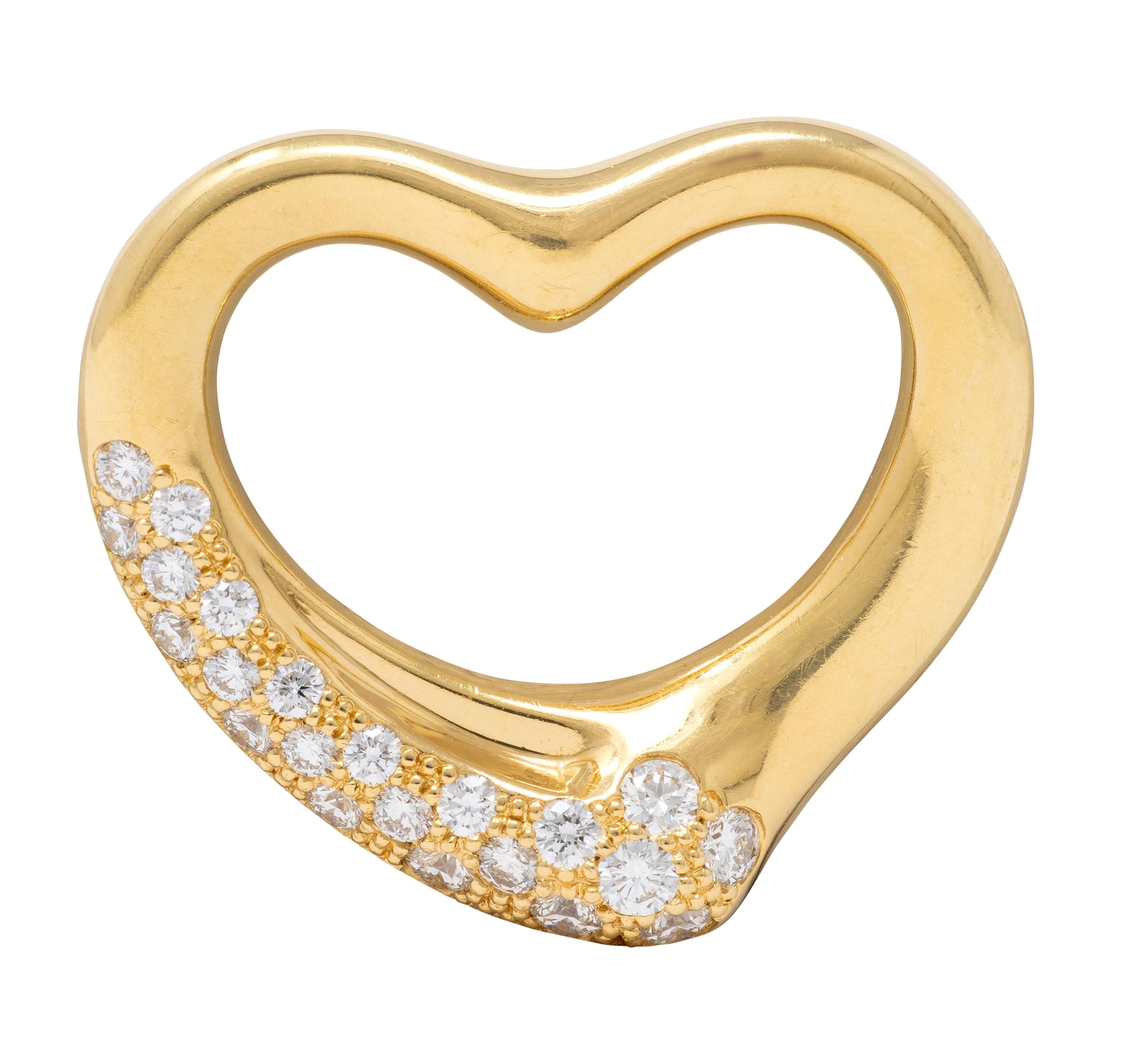 Elsa Peretti Tiffany & Co. 1990's Diamond 18K Gold Vintage Open Heart Pendant