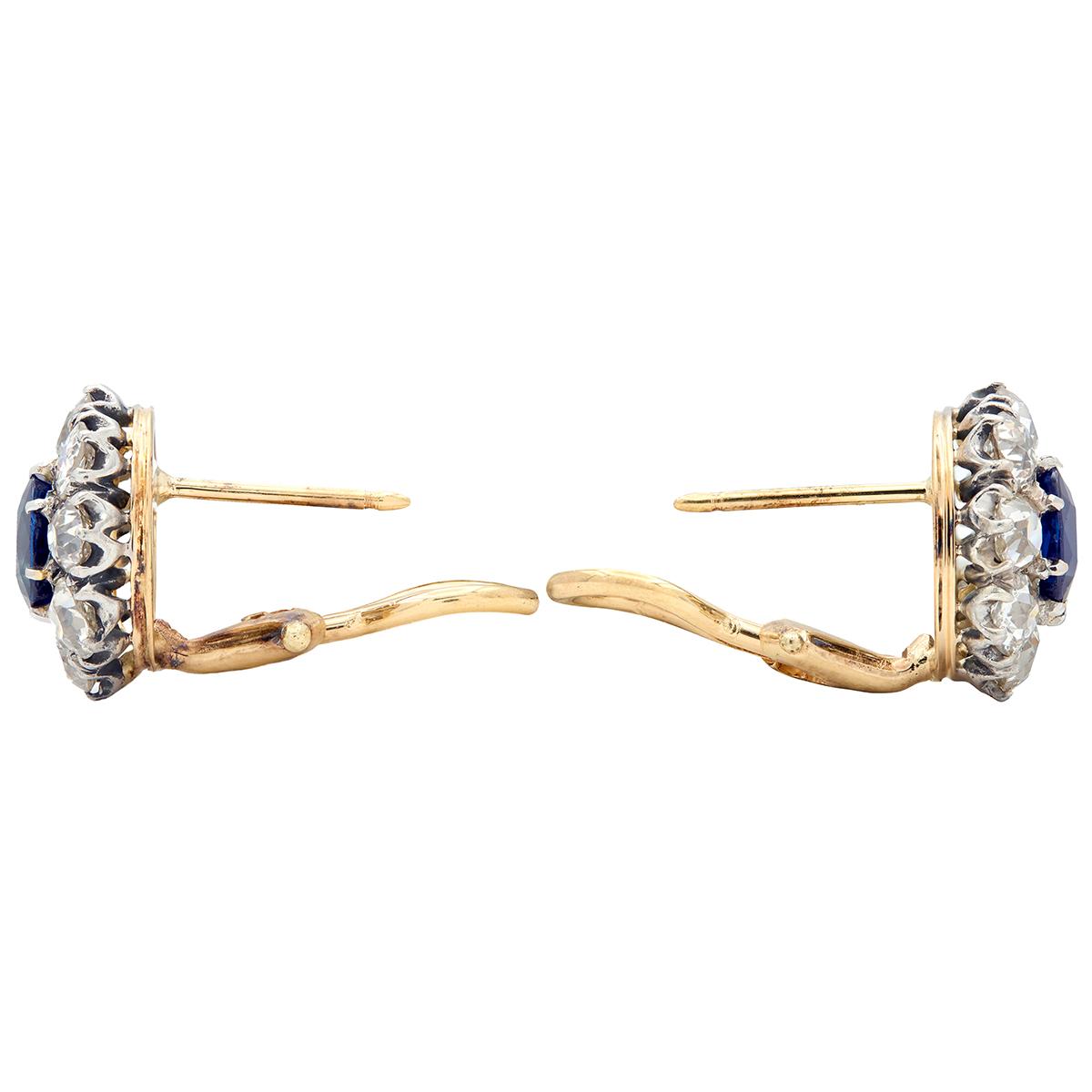 5.26 CTW Sapphire Diamond 14 Karat Yellow Gold Platinum Vintage Halo Earrings