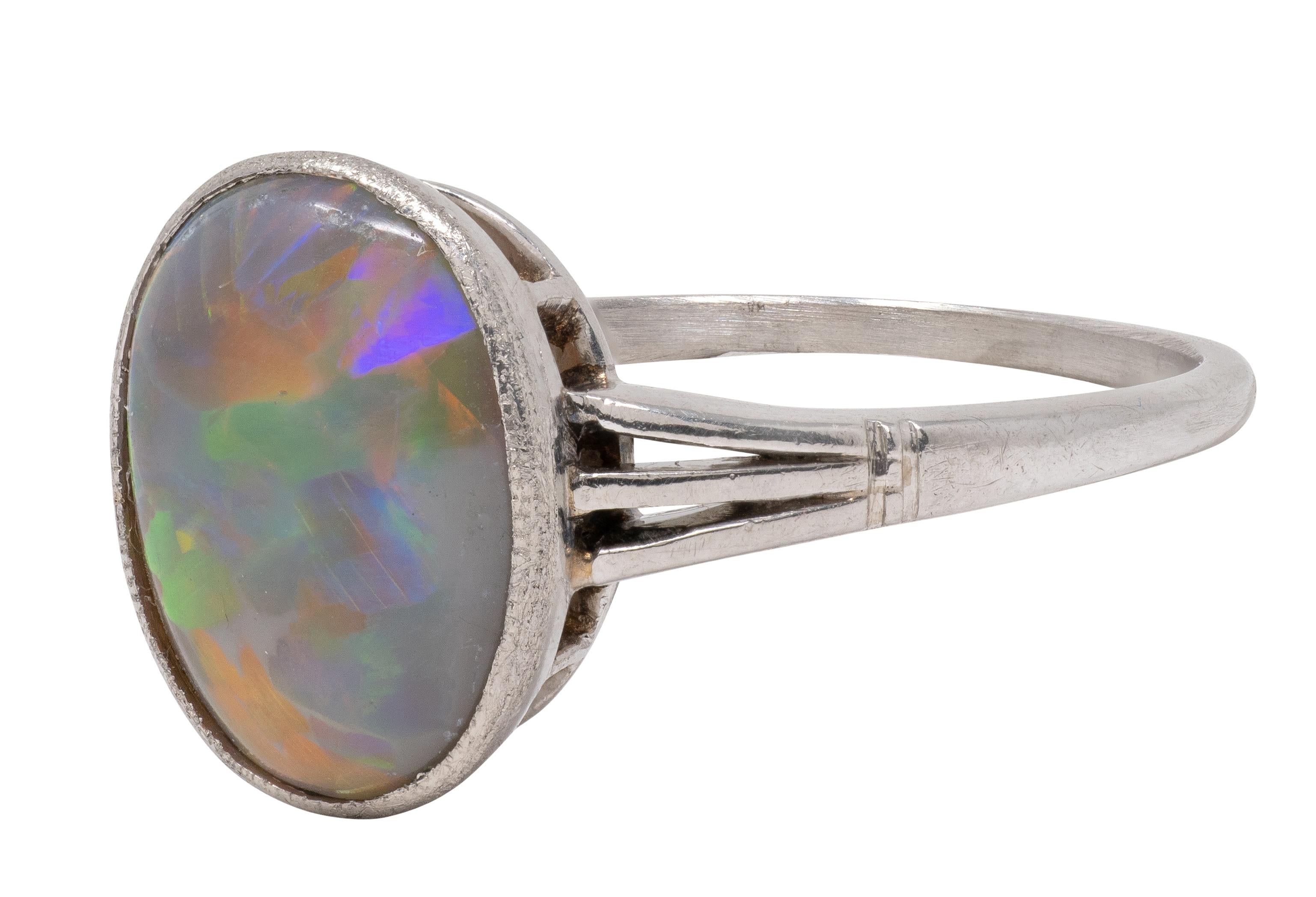 Art Deco Opal Platinum Vintage Bezel Signet Ring