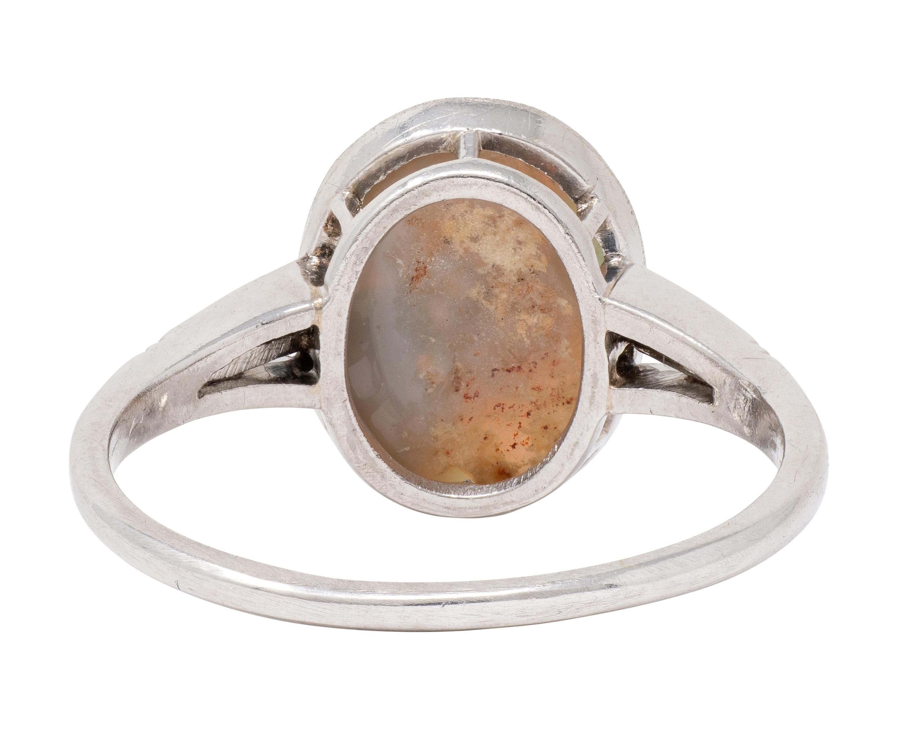 Art Deco Opal Platinum Vintage Bezel Signet Ring