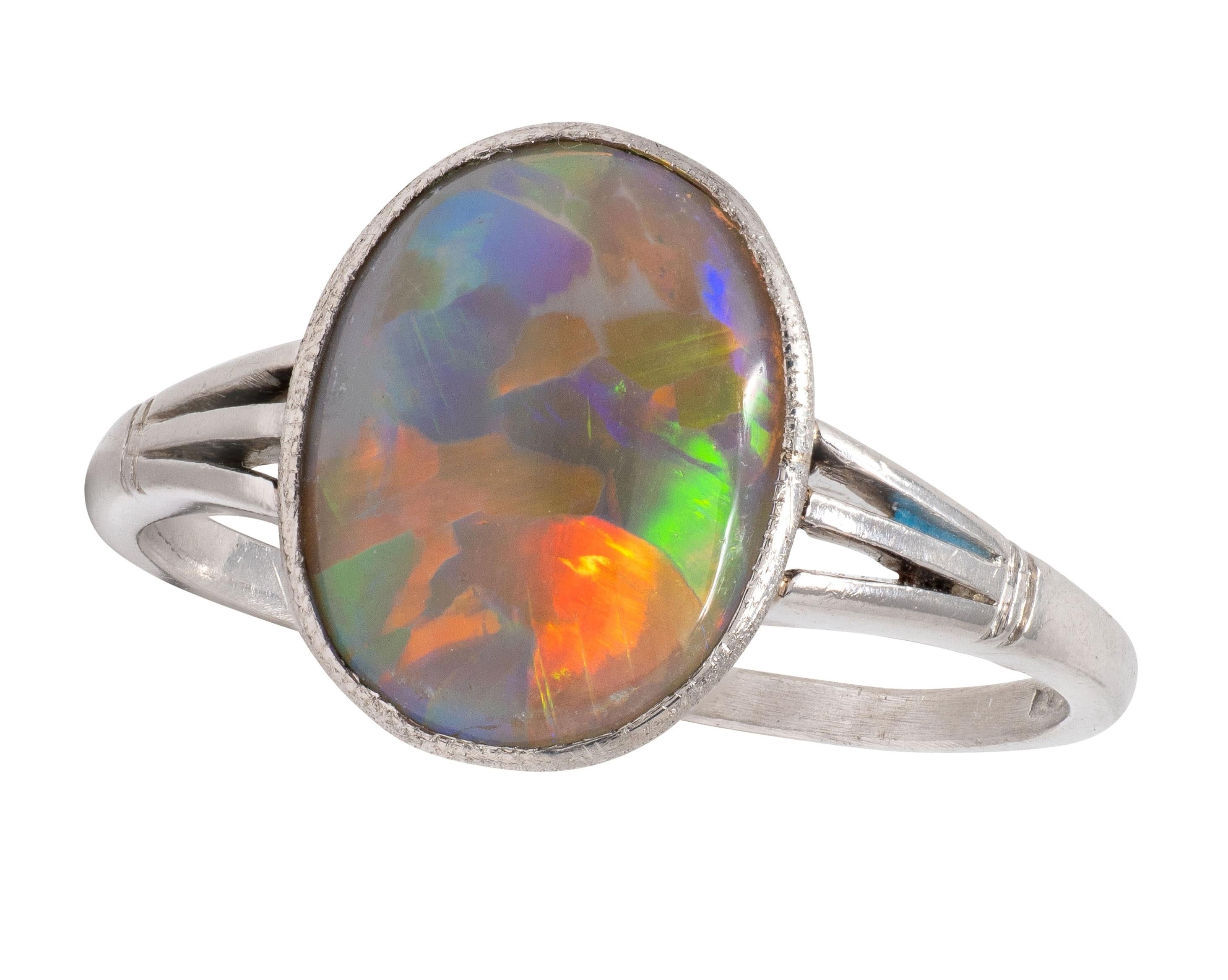 Art Deco Opal Platinum Vintage Bezel Signet Ring