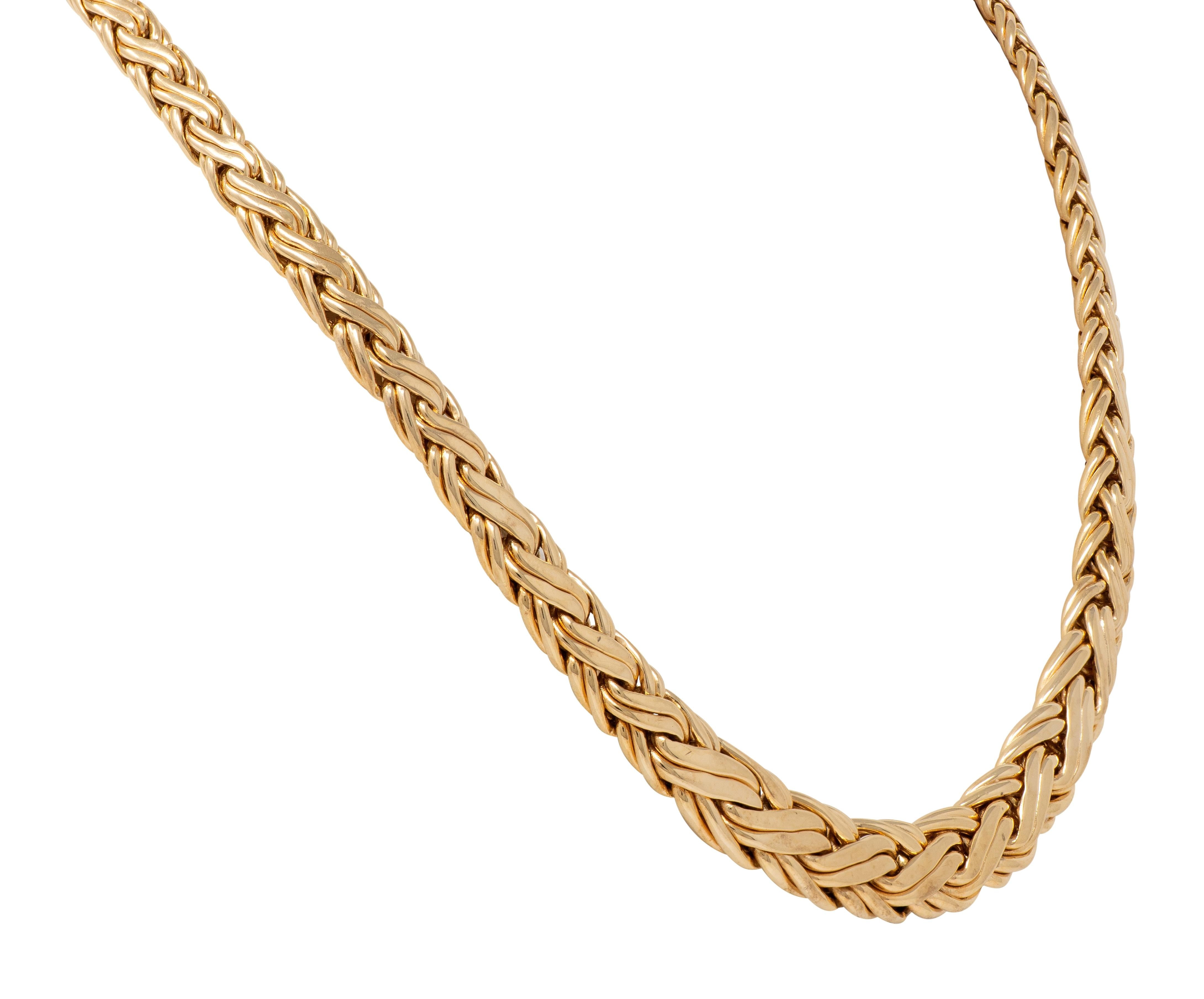 Tiffany & Co. 1990's 14K Yellow Gold Vintage Woven Wheat Chain Link Necklace