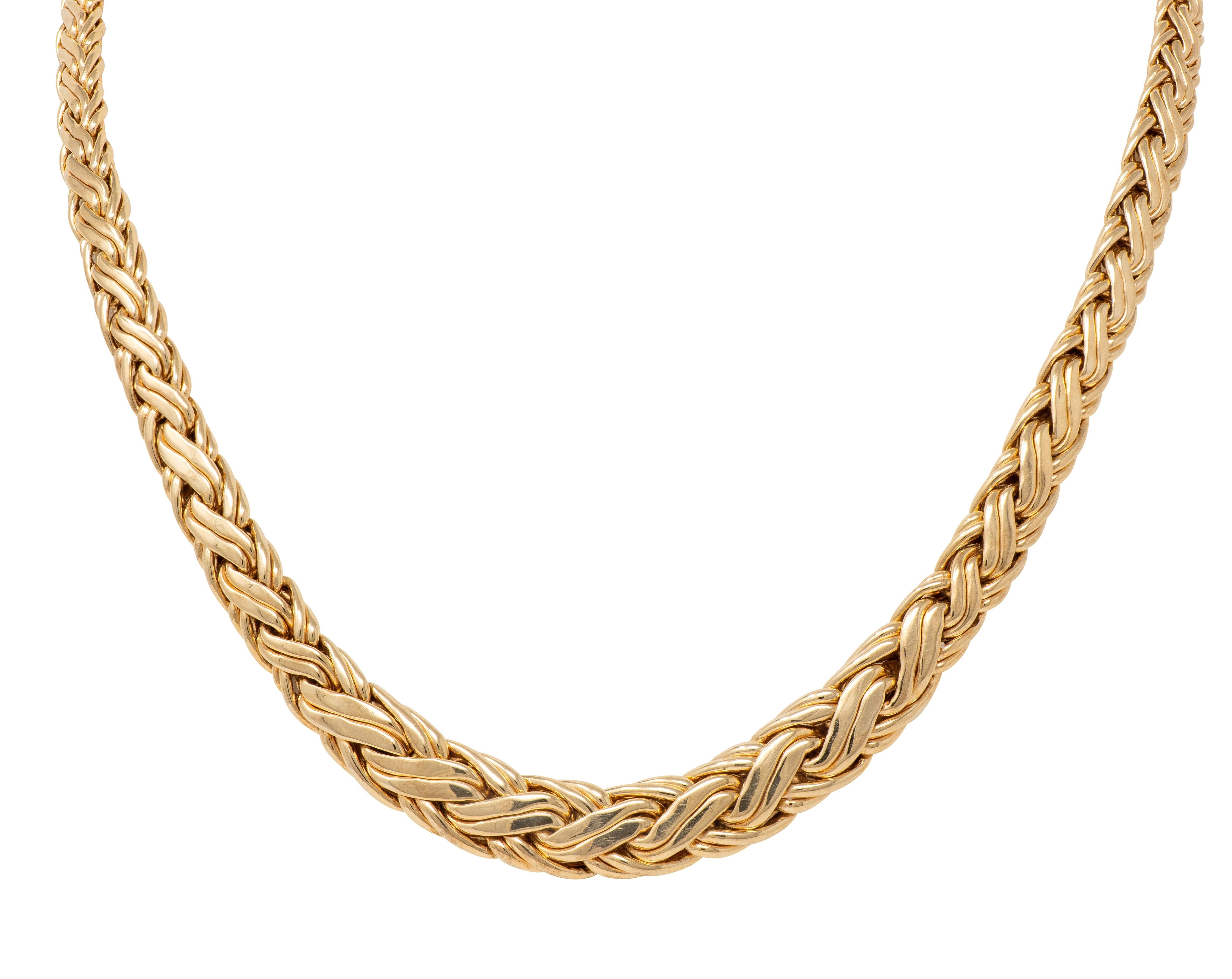 Tiffany & Co. 1990's 14K Yellow Gold Vintage Woven Wheat Chain Link Necklace