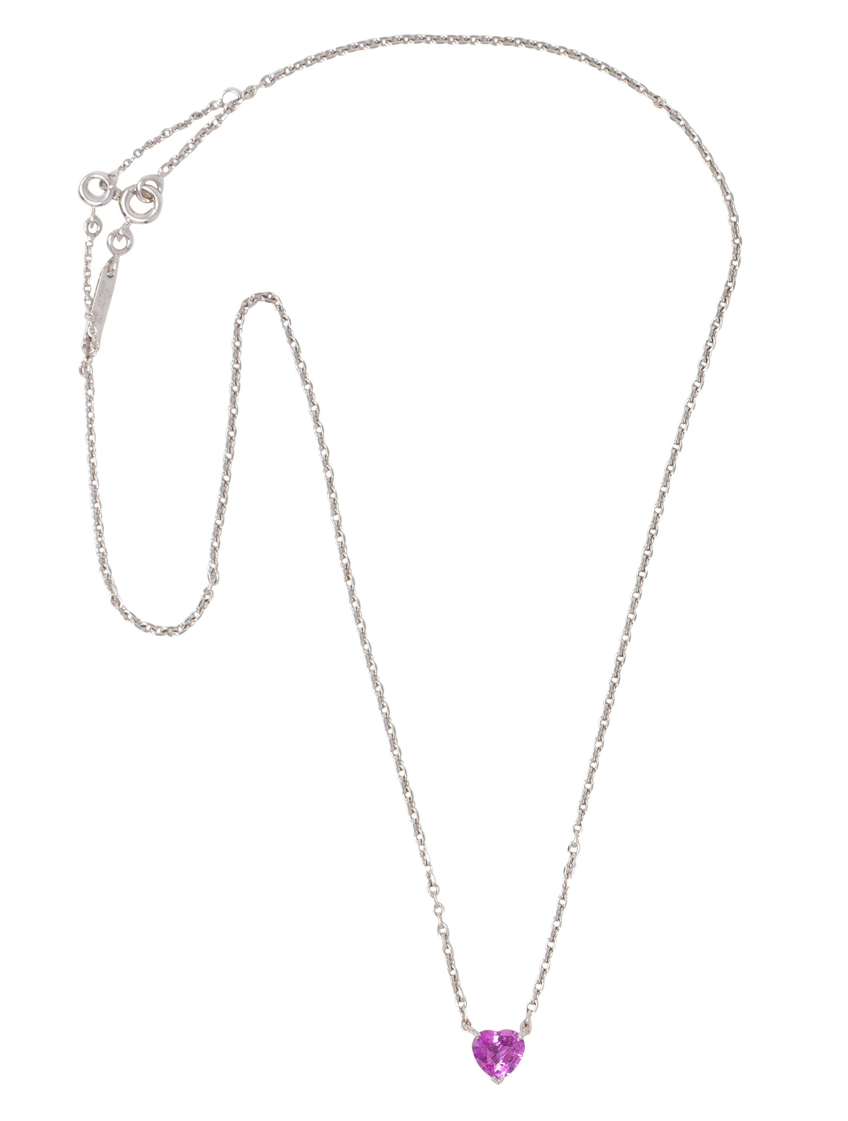 Cartier French 2001 Pink Sapphire 18K White Gold Vintage Heart Station Necklace
