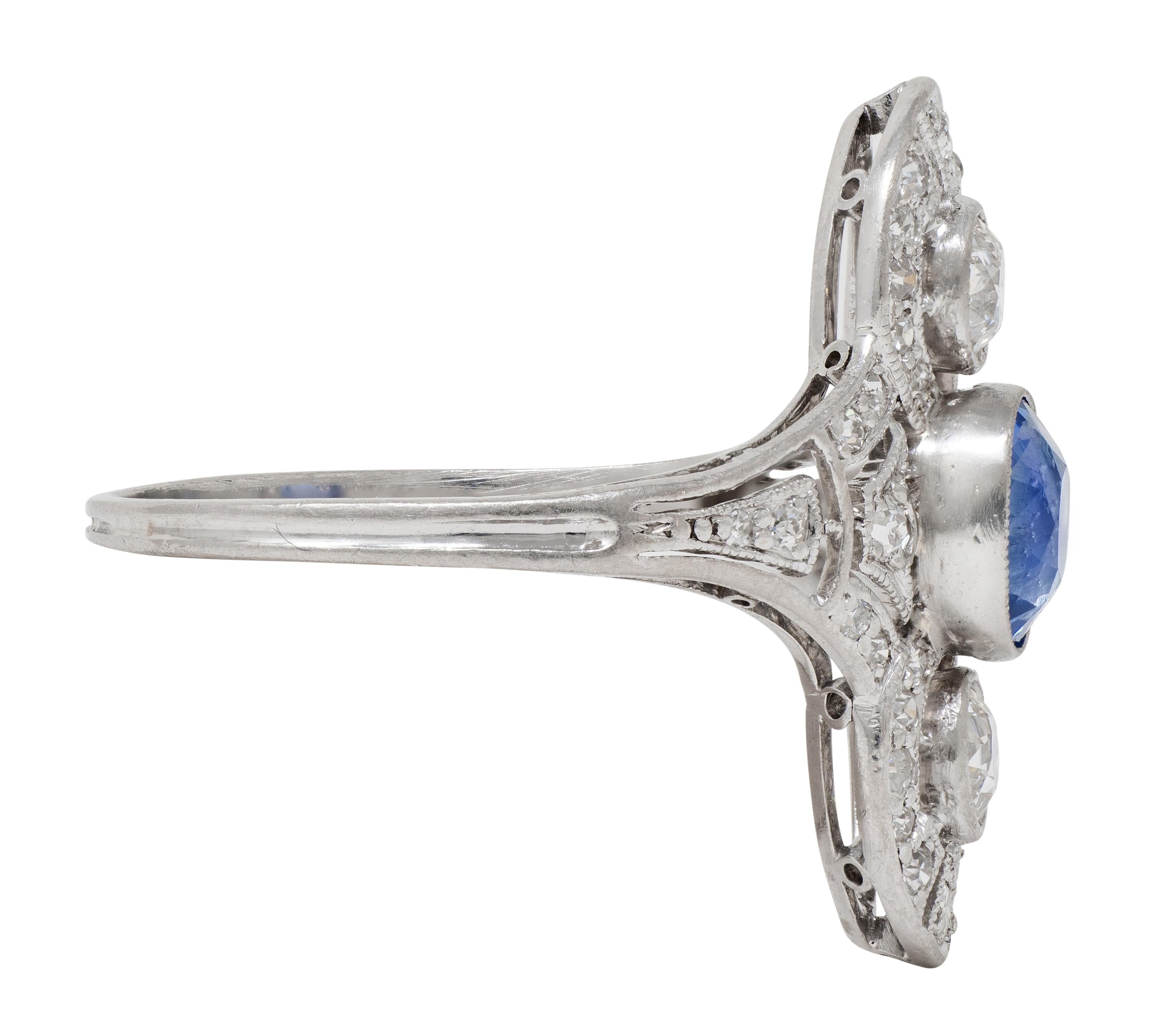 Art Deco 1.70 CTW No Heat Ceylon Sapphire Diamond Vintage Dinner Ring AGL