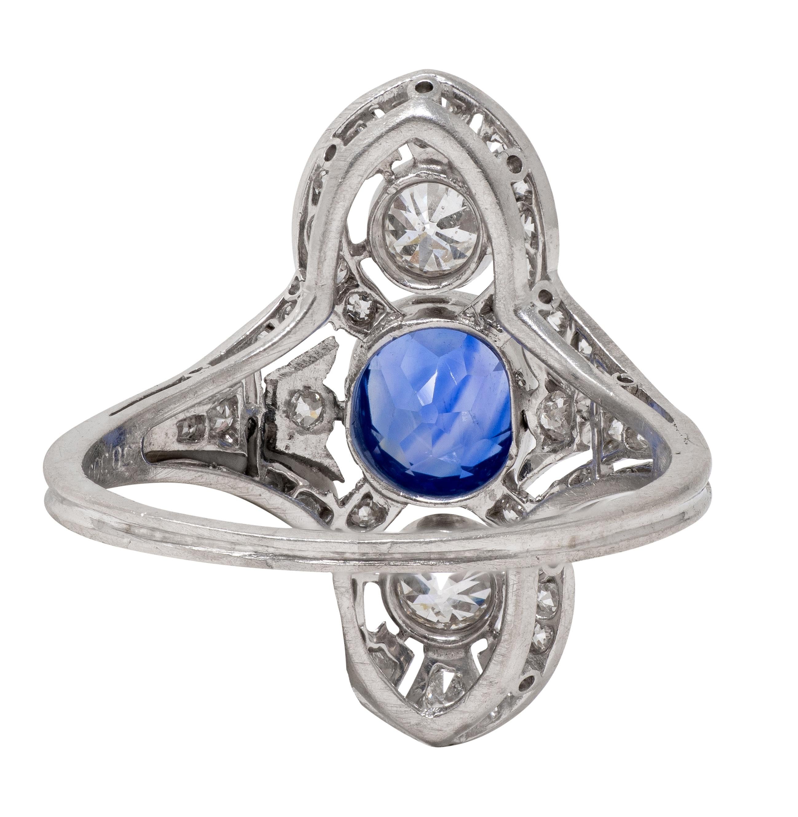 Art Deco 1.70 CTW No Heat Ceylon Sapphire Diamond Vintage Dinner Ring AGL
