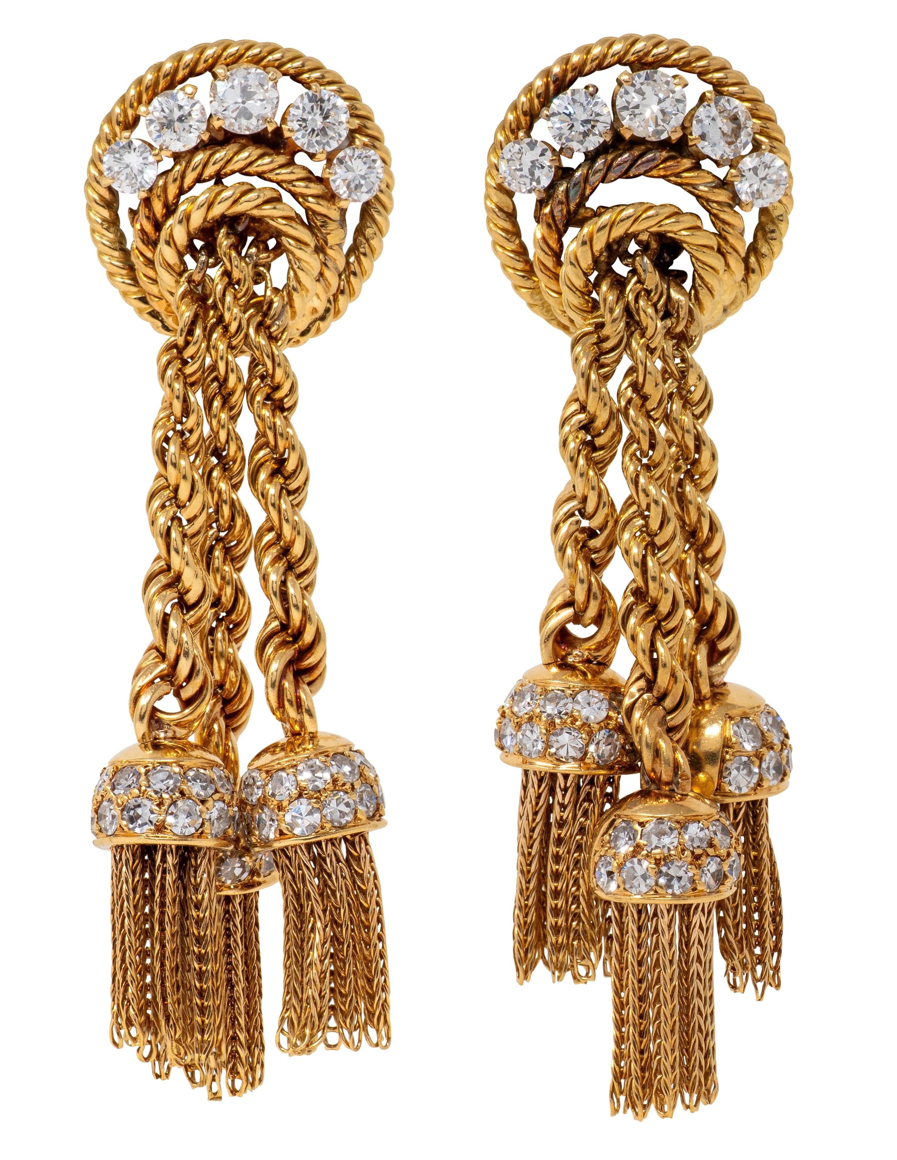 Van Cleef & Arpels L'Enfant 1950's Diamond 18K Gold Vintage Tassel Drop Earrings