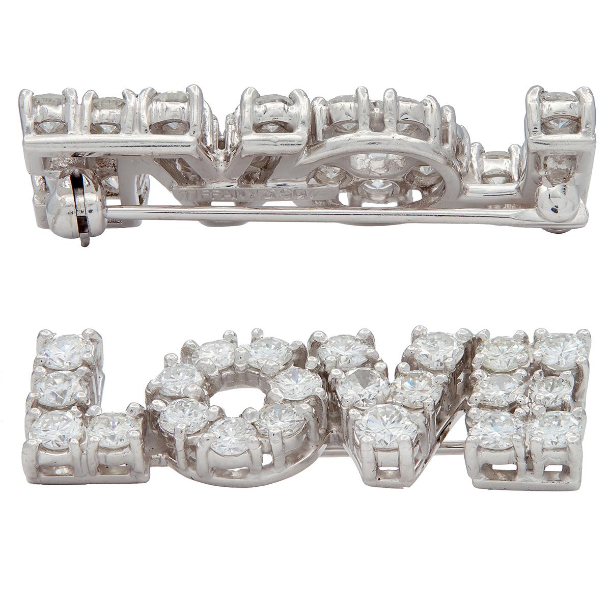Tiffany & Co. 1970's 2.16 CTW Diamond Platinum Vintage Love Brooch