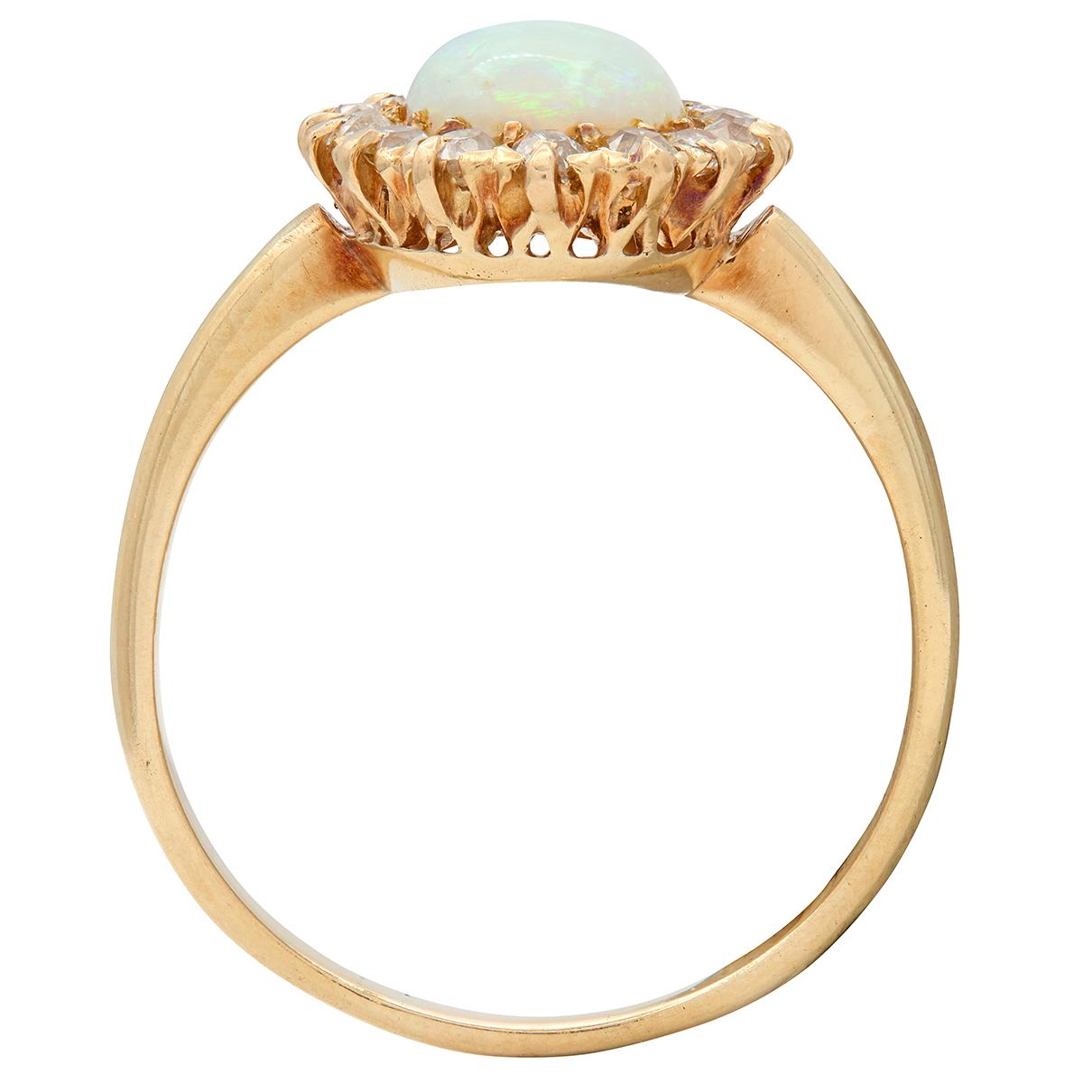 Edwardian Opal Diamond 14 Karat Yellow Gold Antique Halo Ring