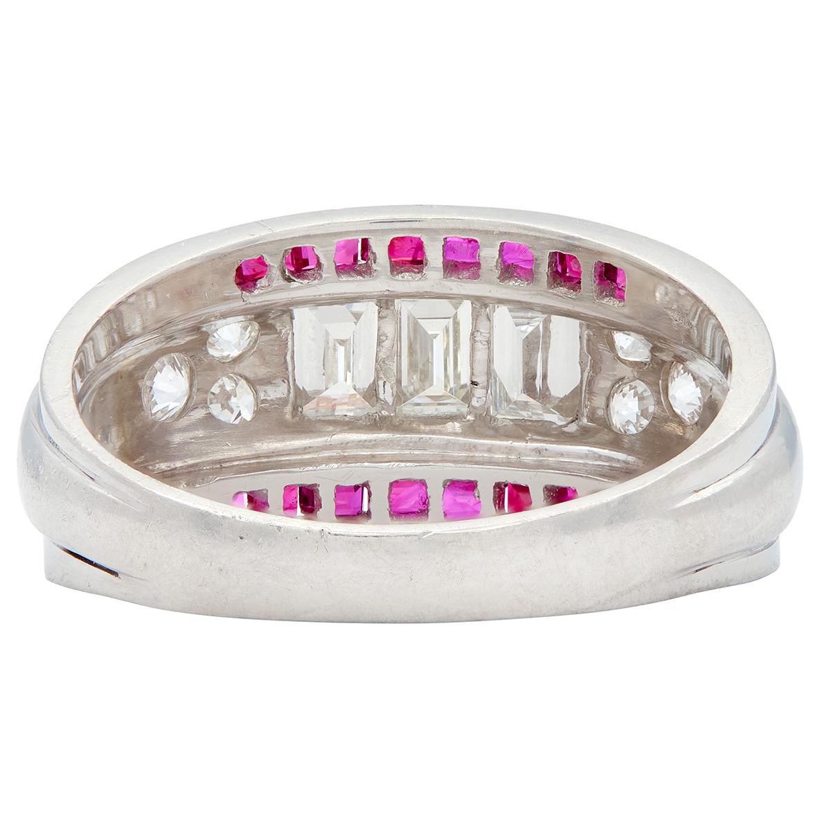 Art Deco 1.88 CTW Ruby Diamond Platinum Vintage Wide Band Ring