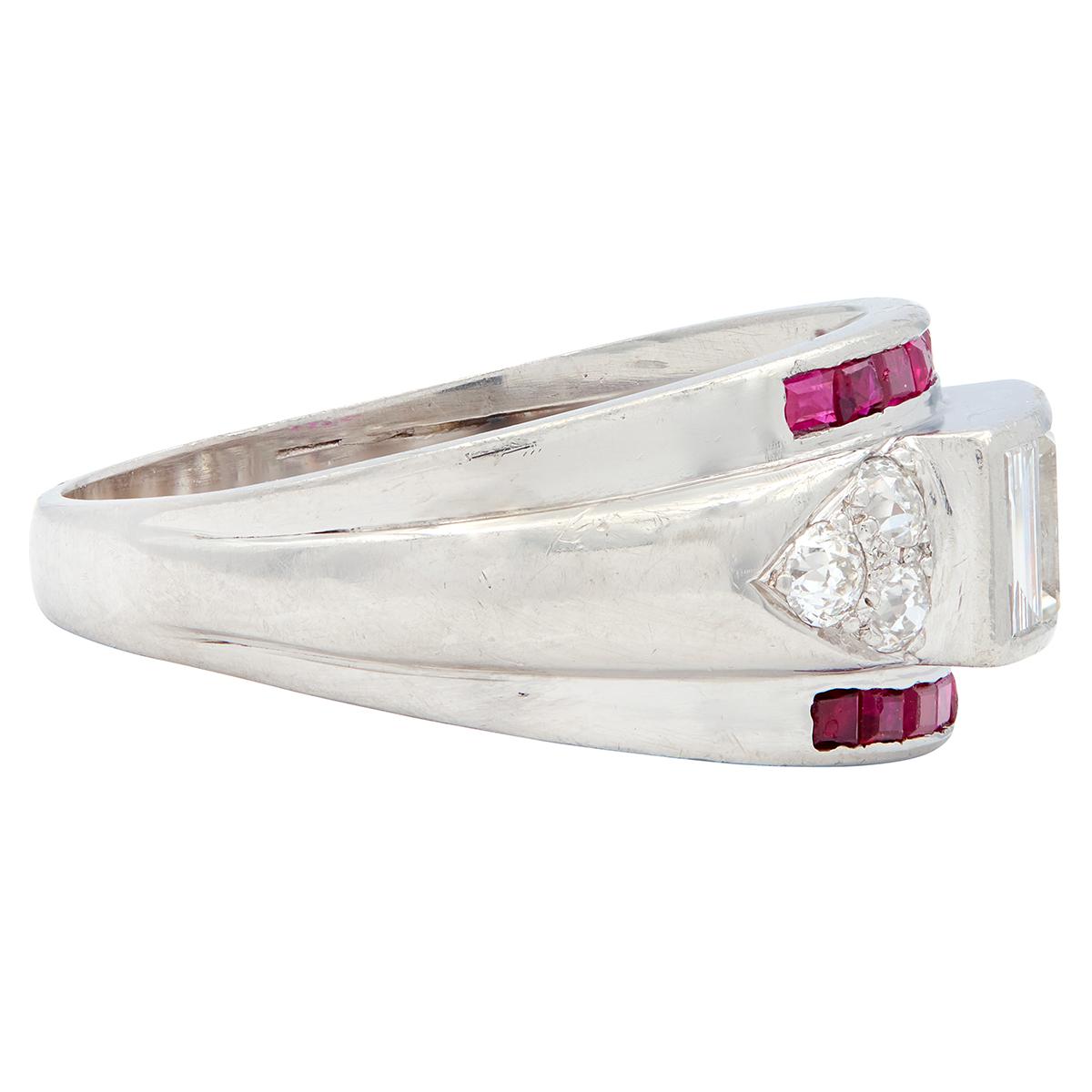 Art Deco 1.88 CTW Ruby Diamond Platinum Vintage Wide Band Ring