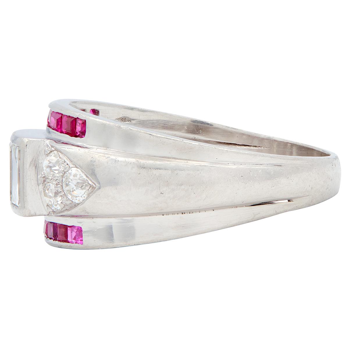 Art Deco 1.88 CTW Ruby Diamond Platinum Vintage Wide Band Ring