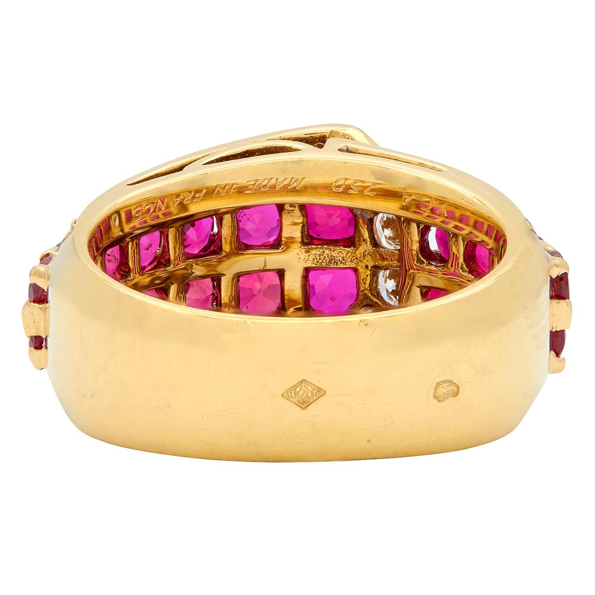 Van Cleef & Arpels French 1980's Ruby Diamond 18K Gold Vintage Buckle Ring