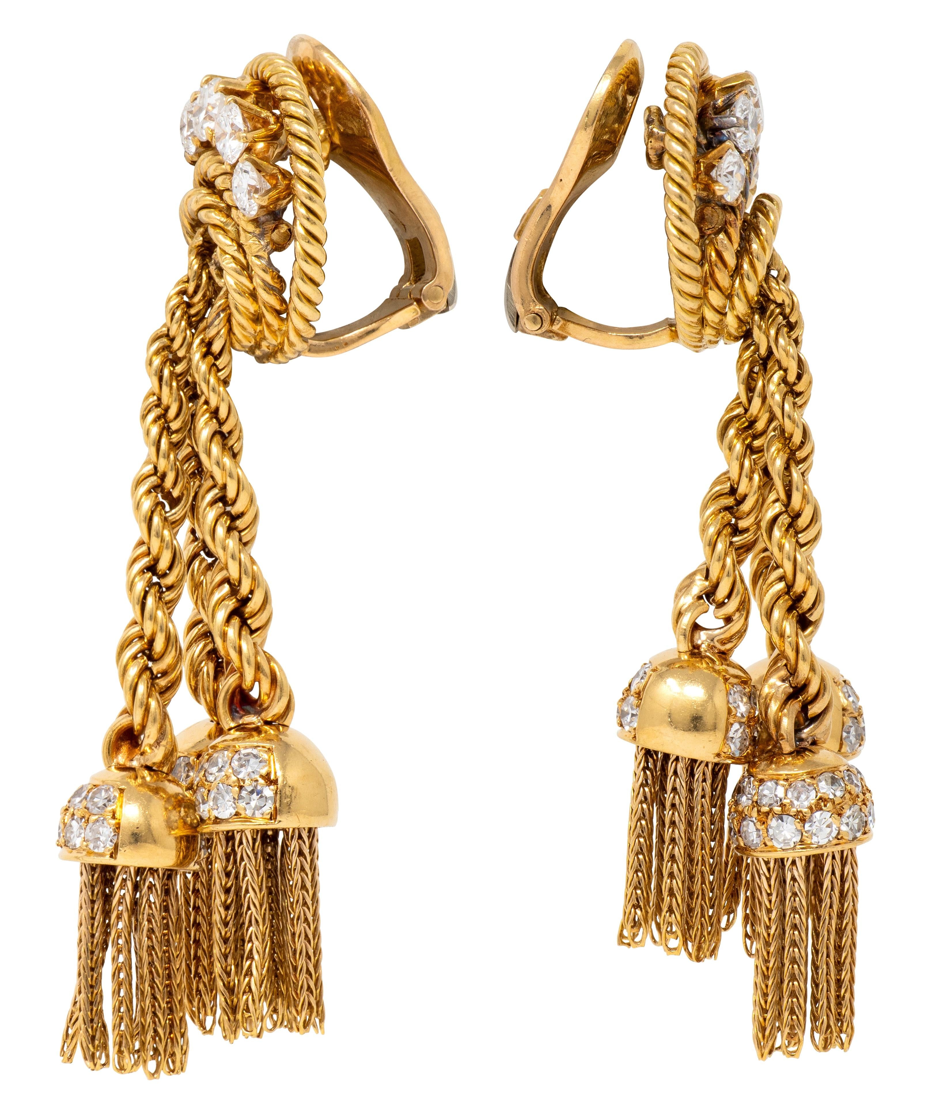 Van Cleef & Arpels L'Enfant 1950's Diamond 18K Gold Vintage Tassel Drop Earrings