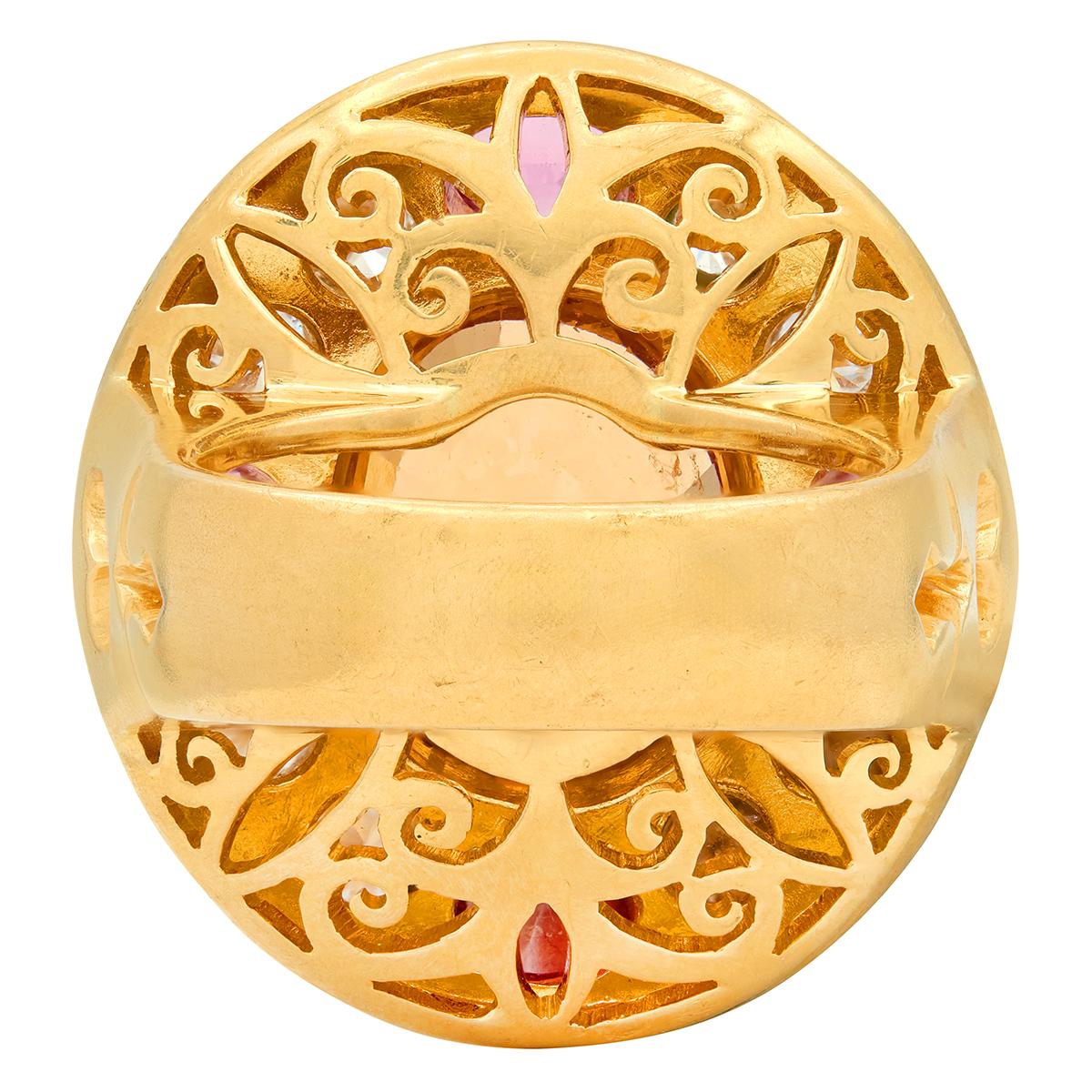 Crevoshay 14.13 CTW Hessonite Spinel Diamond 18K Gold Cluster Contemporary Ring