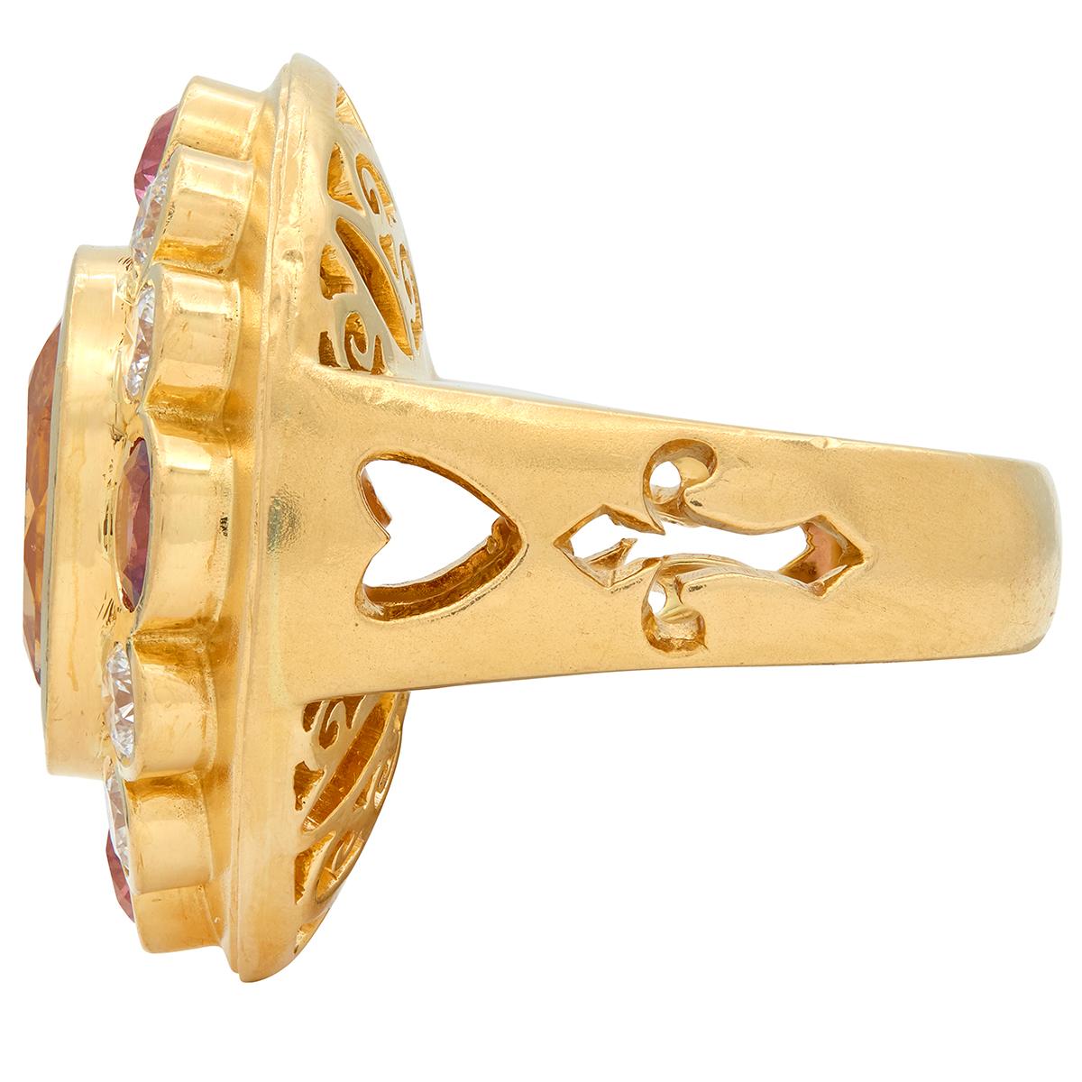 Crevoshay 14.13 CTW Hessonite Spinel Diamond 18K Gold Cluster Contemporary Ring