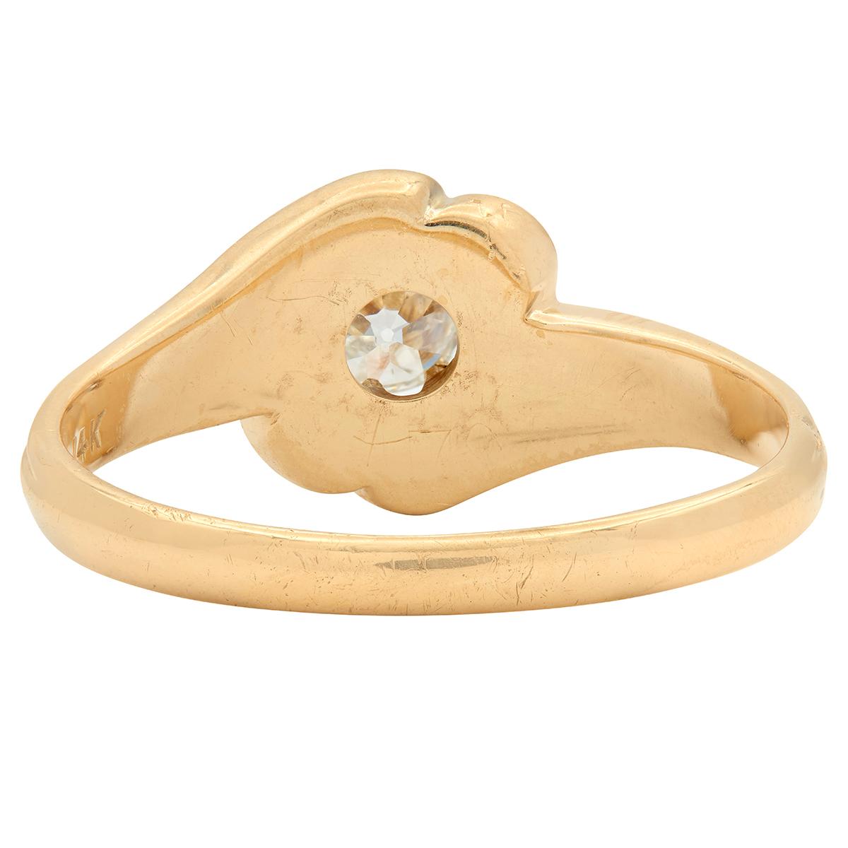 1960's Old Mine Cut Diamond 14 Karat Yellow Gold Vintage Belcher Engagement Ring