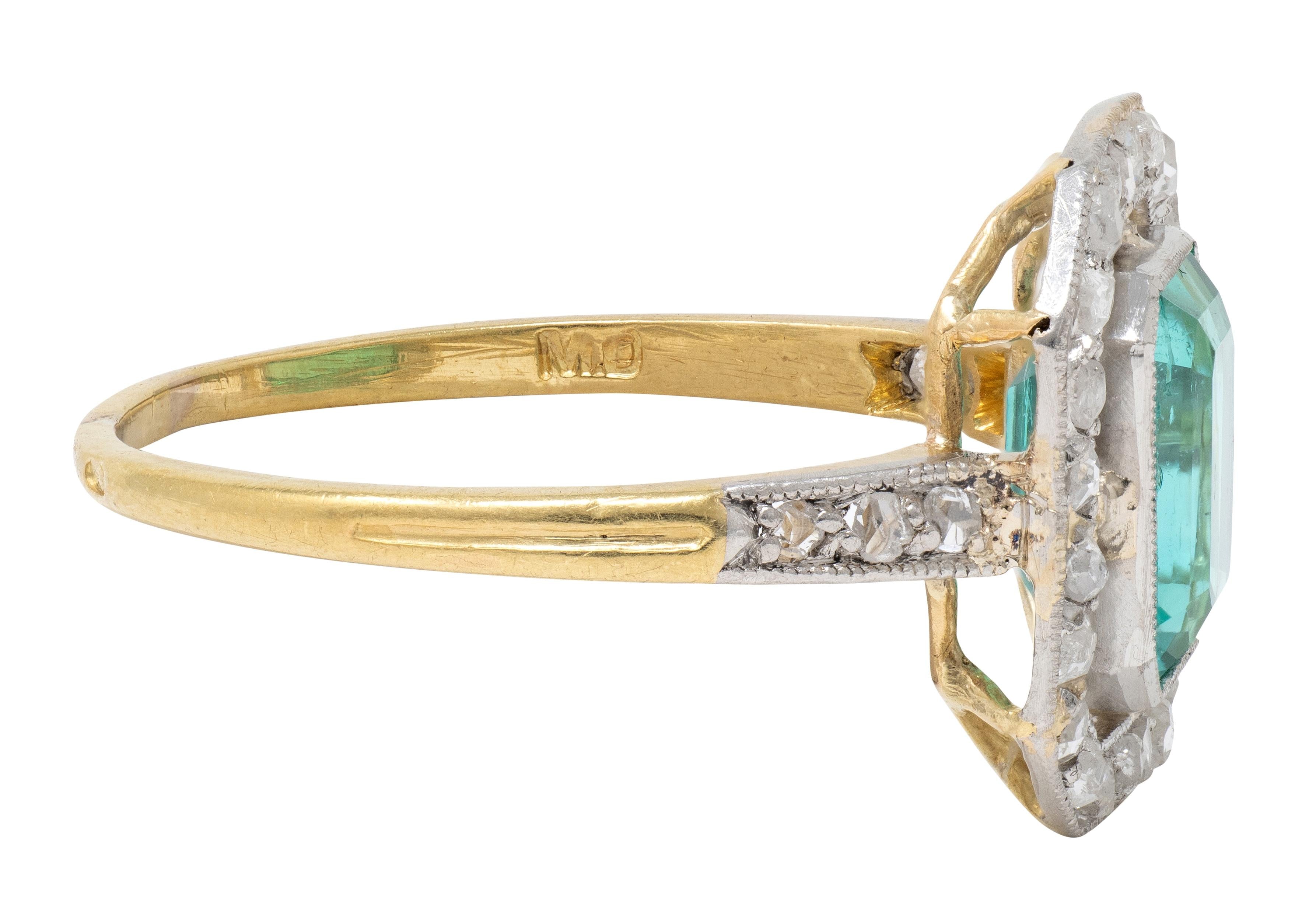 Art Deco 1.67 CTW Colombian Emerald Diamond Platinum 18K Gold Antique Ring GIA