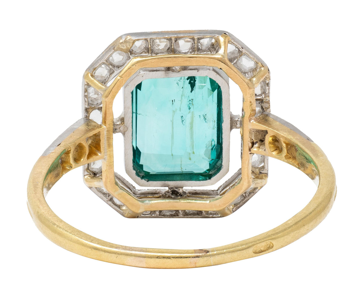 Art Deco 1.67 CTW Colombian Emerald Diamond Platinum 18K Gold Antique Ring GIA