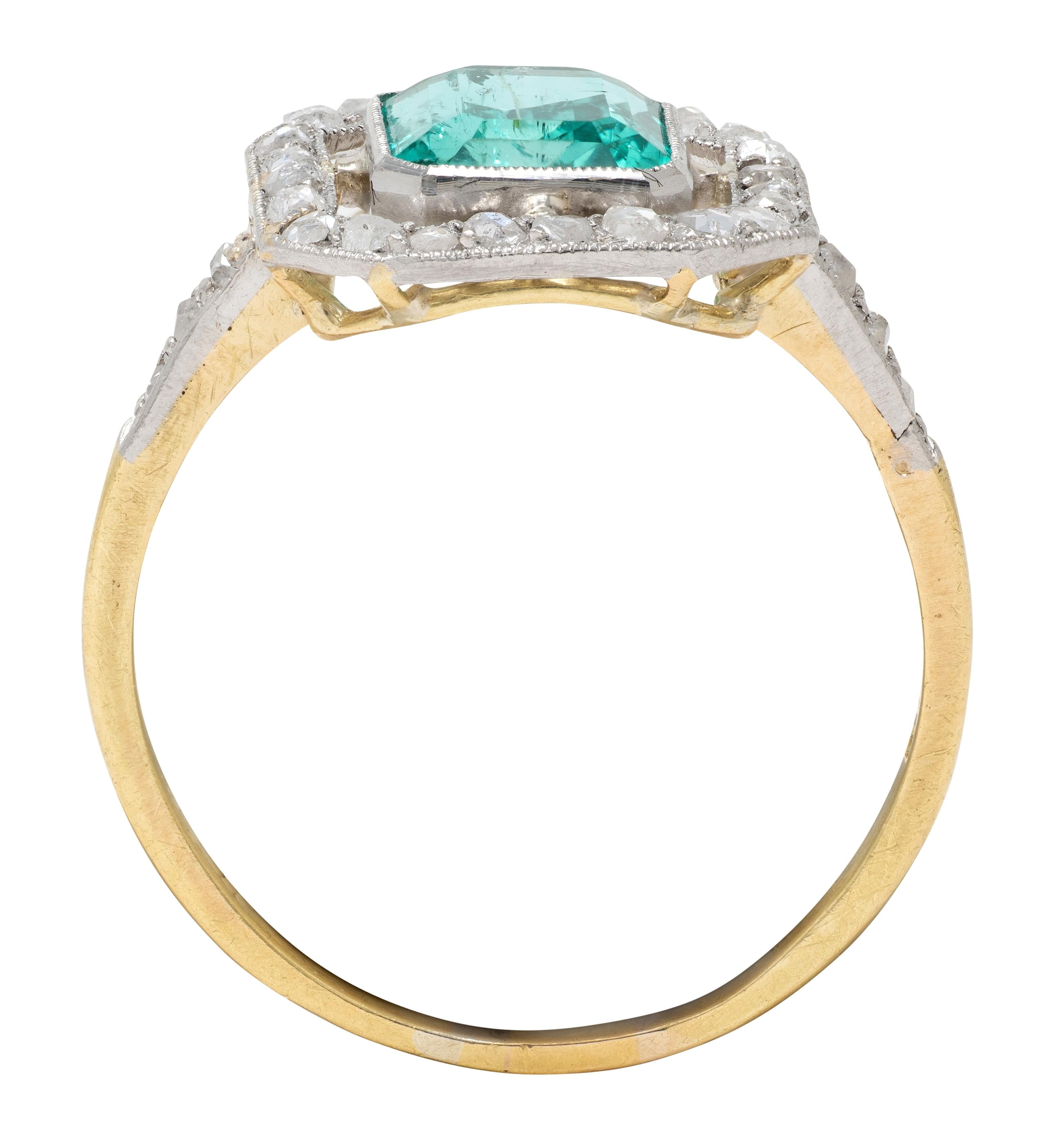 Art Deco 1.67 CTW Colombian Emerald Diamond Platinum 18K Gold Antique Ring GIA