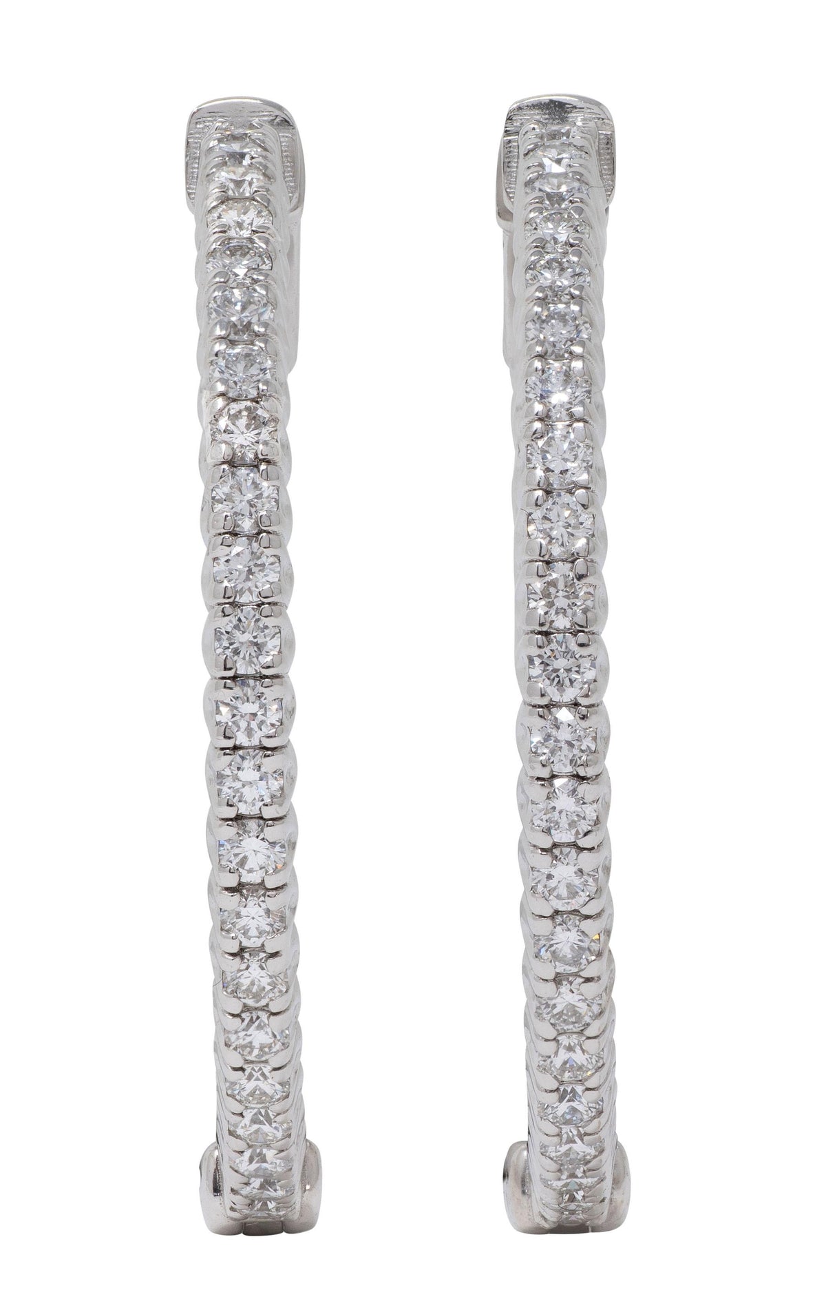 Contemporary 1.50 Carats Diamond 14K Gold Inside Outside 30 MM Hoop Earrings