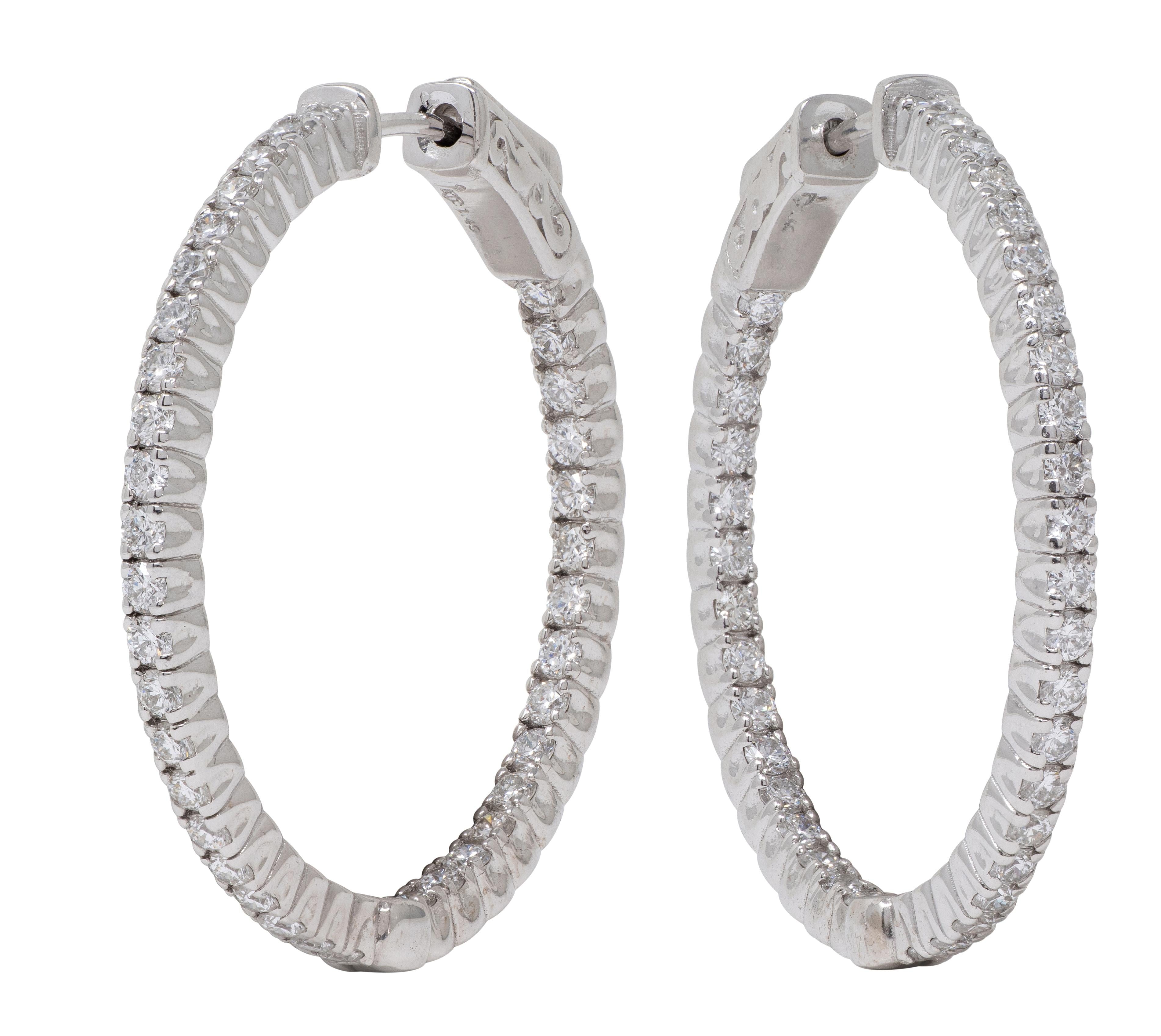 Contemporary 1.50 Carats Diamond 14K Gold Inside Outside 30 MM Hoop Earrings