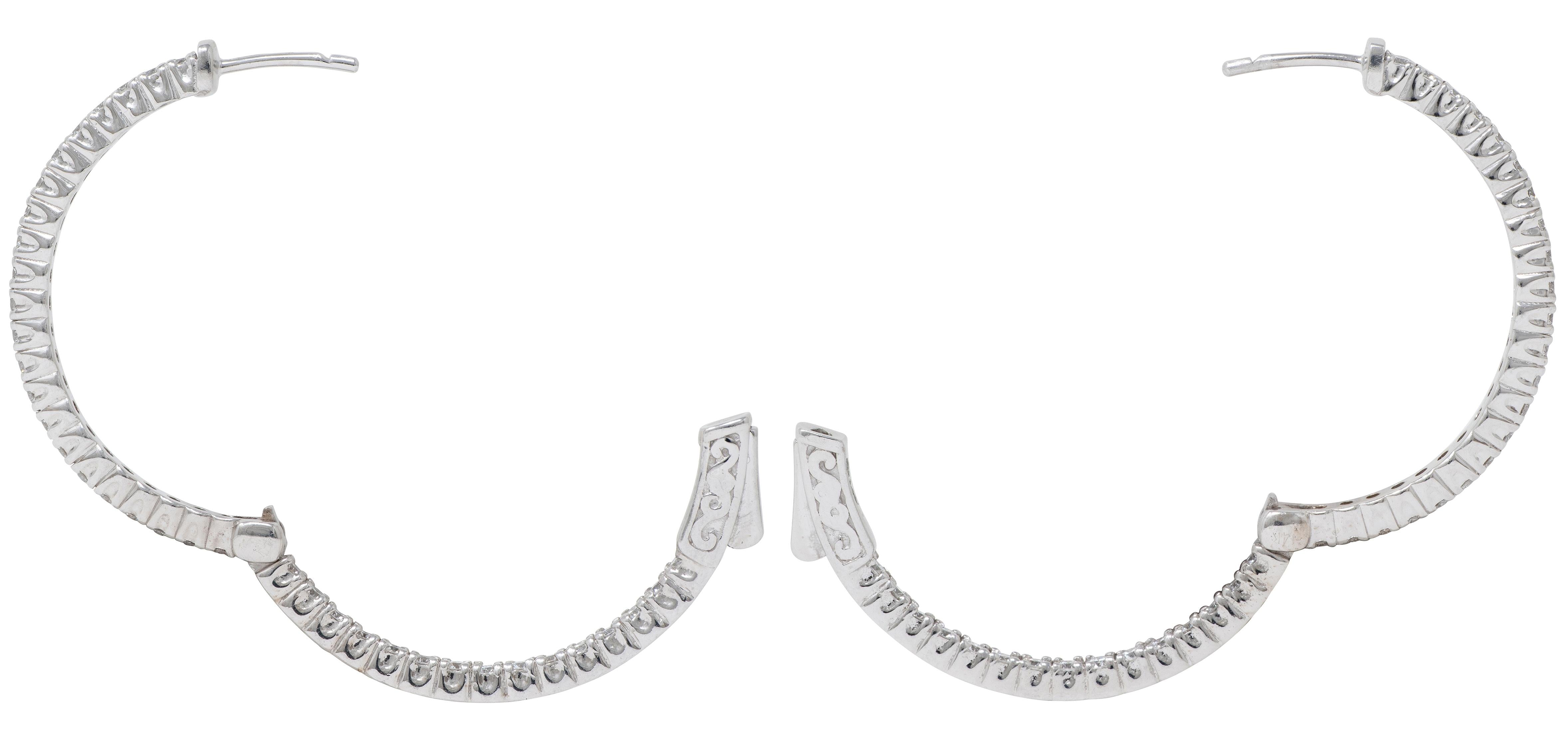 Contemporary 1.50 Carats Diamond 14K Gold Inside Outside 30 MM Hoop Earrings